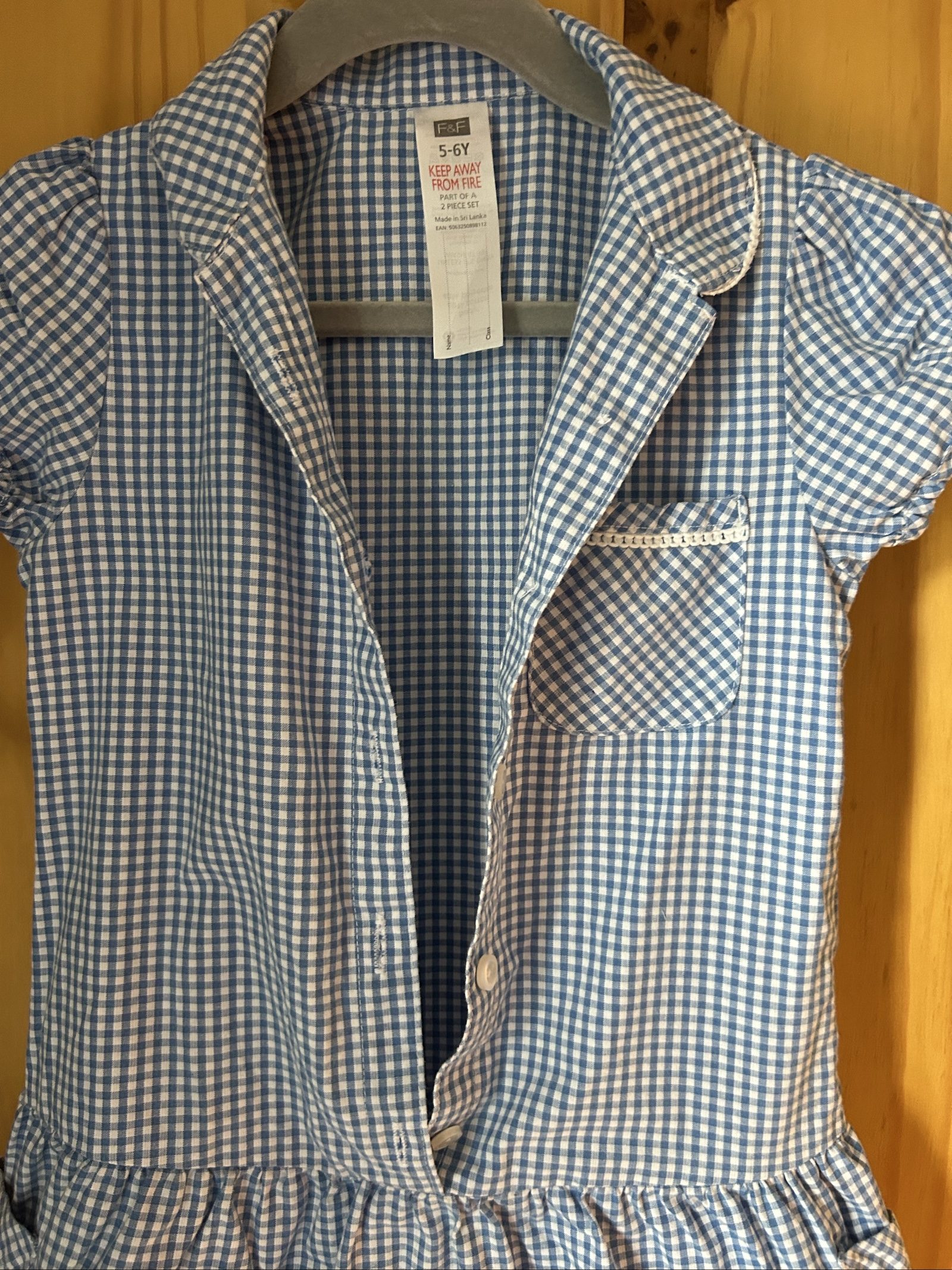 F&F Girls Blue & White Gingham Dress 5-6Y Cotton image 2