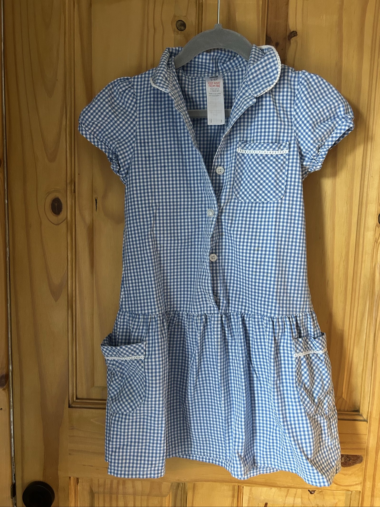 F&F Girls Blue & White Gingham Dress 5-6Y Cotton image 4