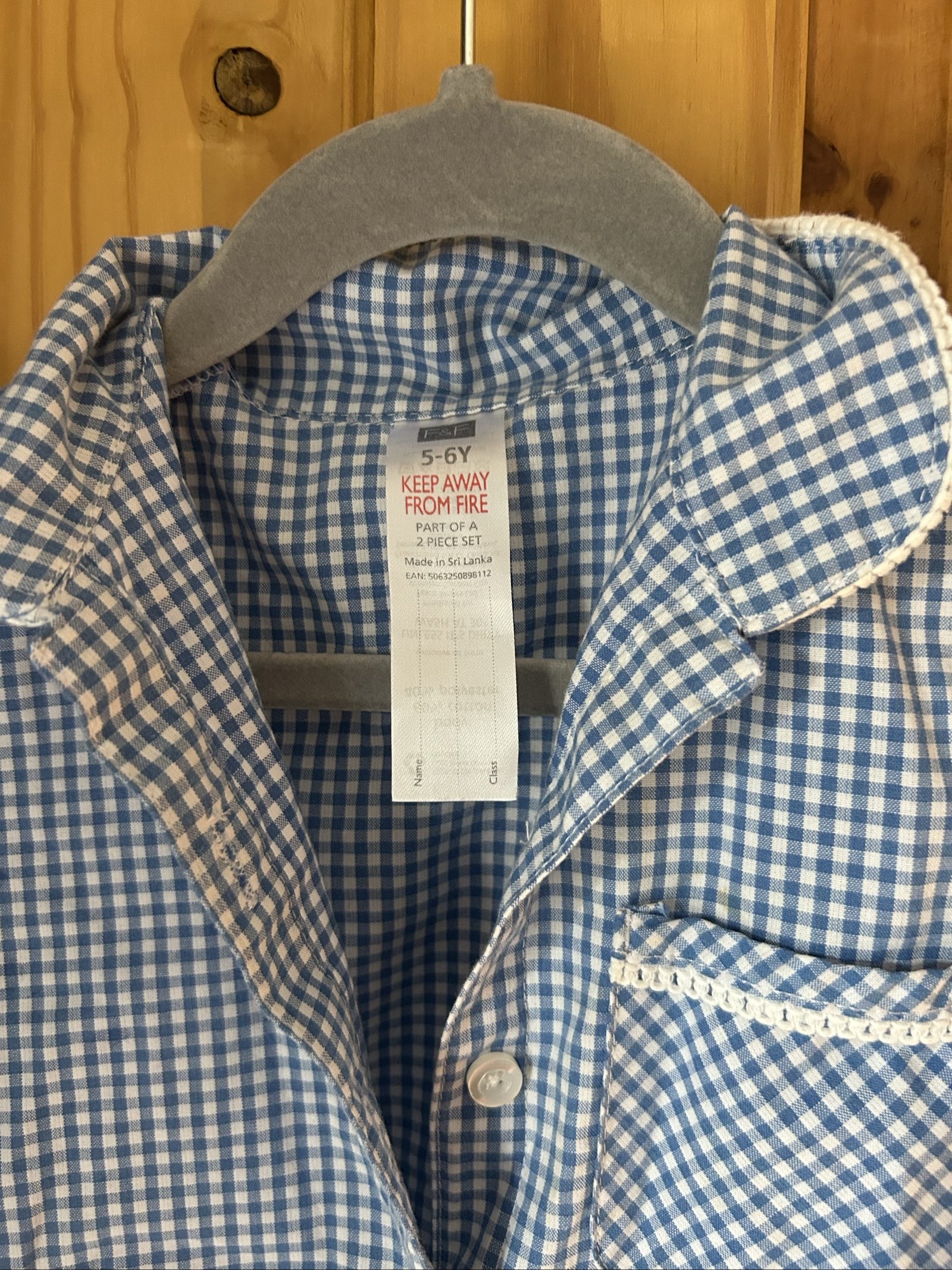 F&F Girls Blue & White Gingham Dress 5-6Y Cotton image 5