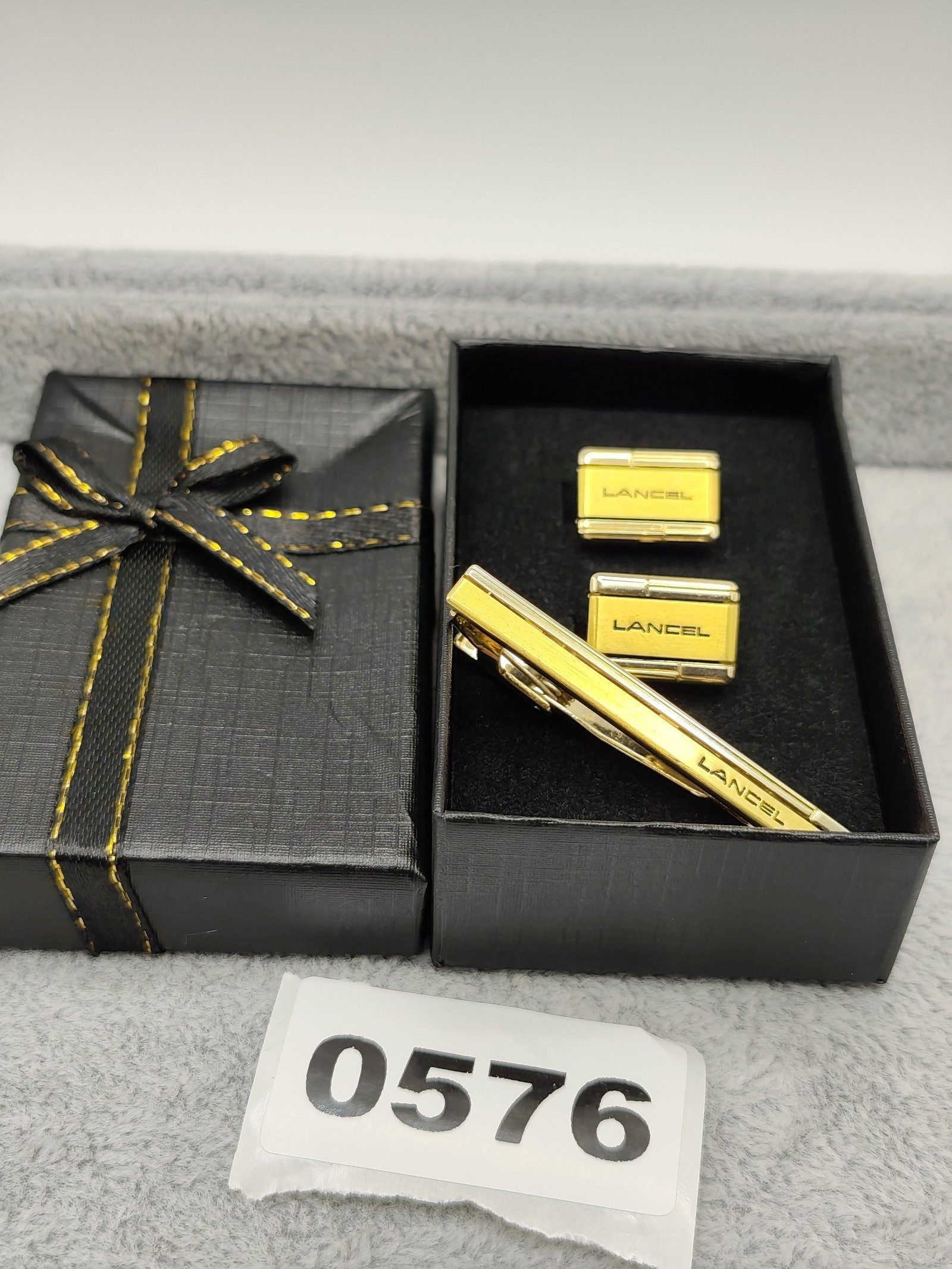 Lancel Gold Tone Tie Clip & Cufflinks Set Unisex