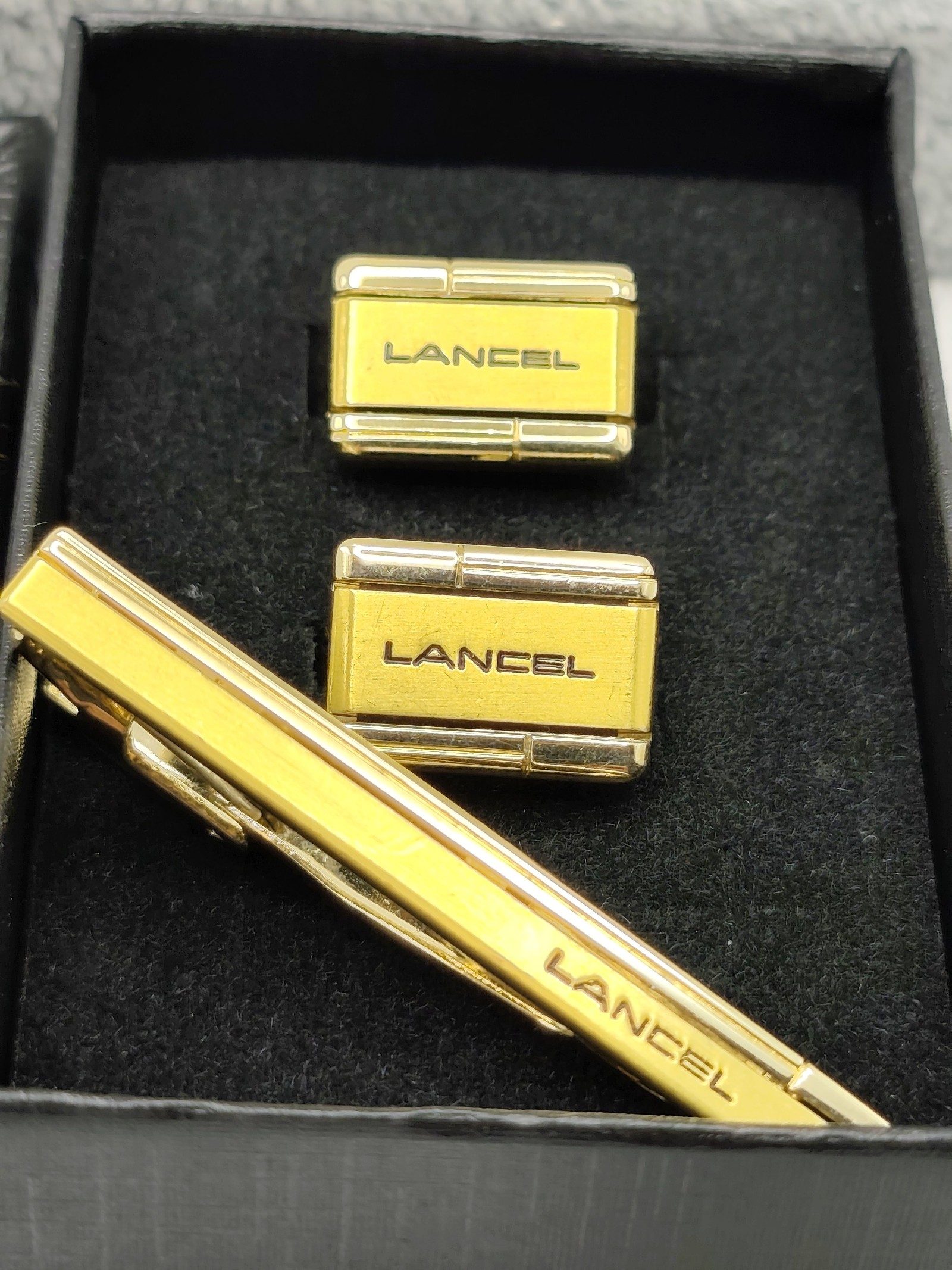 Lancel Gold Tone Tie Clip & Cufflinks Set Unisex image 2