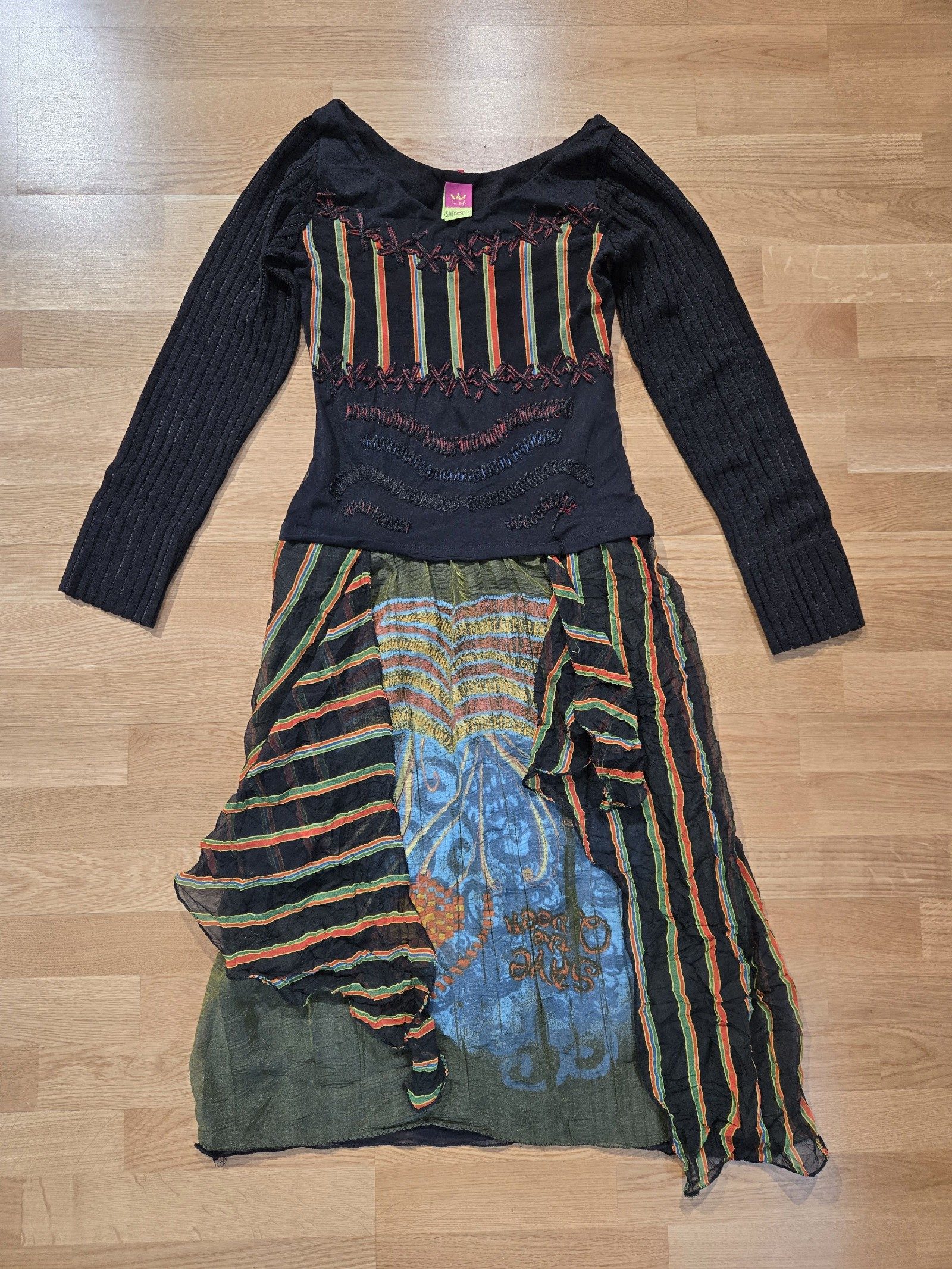 Save the Queen Womens Black Patchwork Long Dress Size L