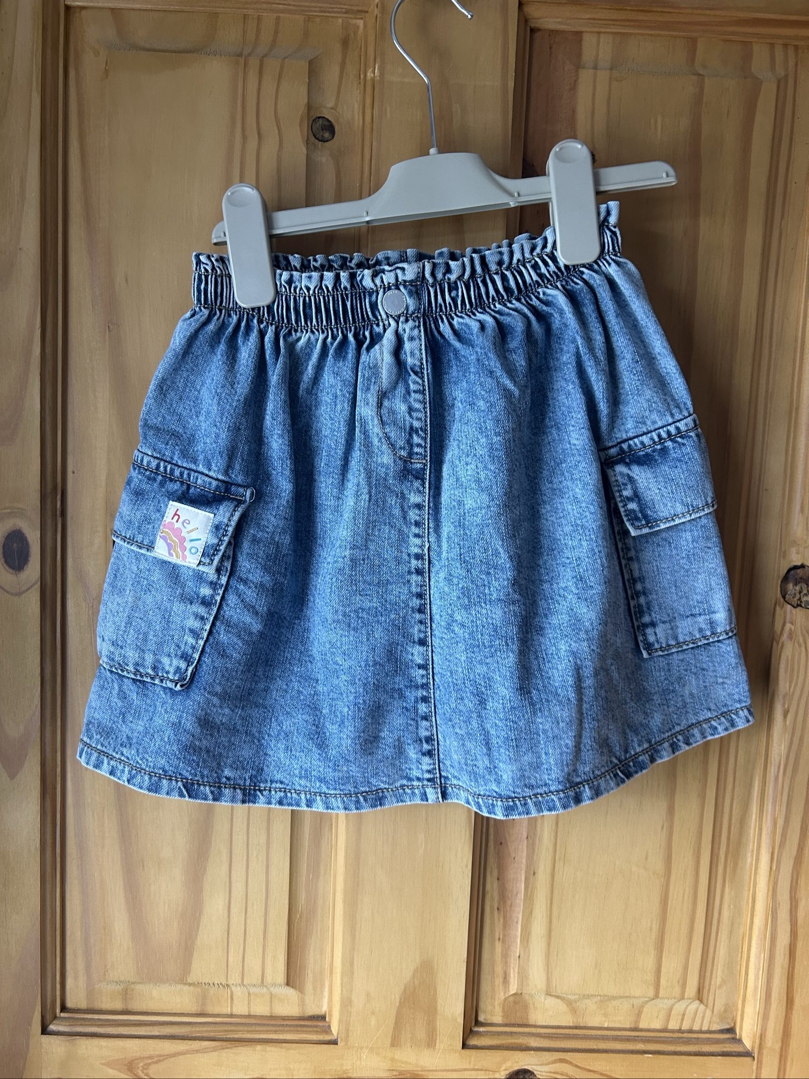 Next Kids Blue Denim Skirt 5-6 Years Elastic Waist Pockets