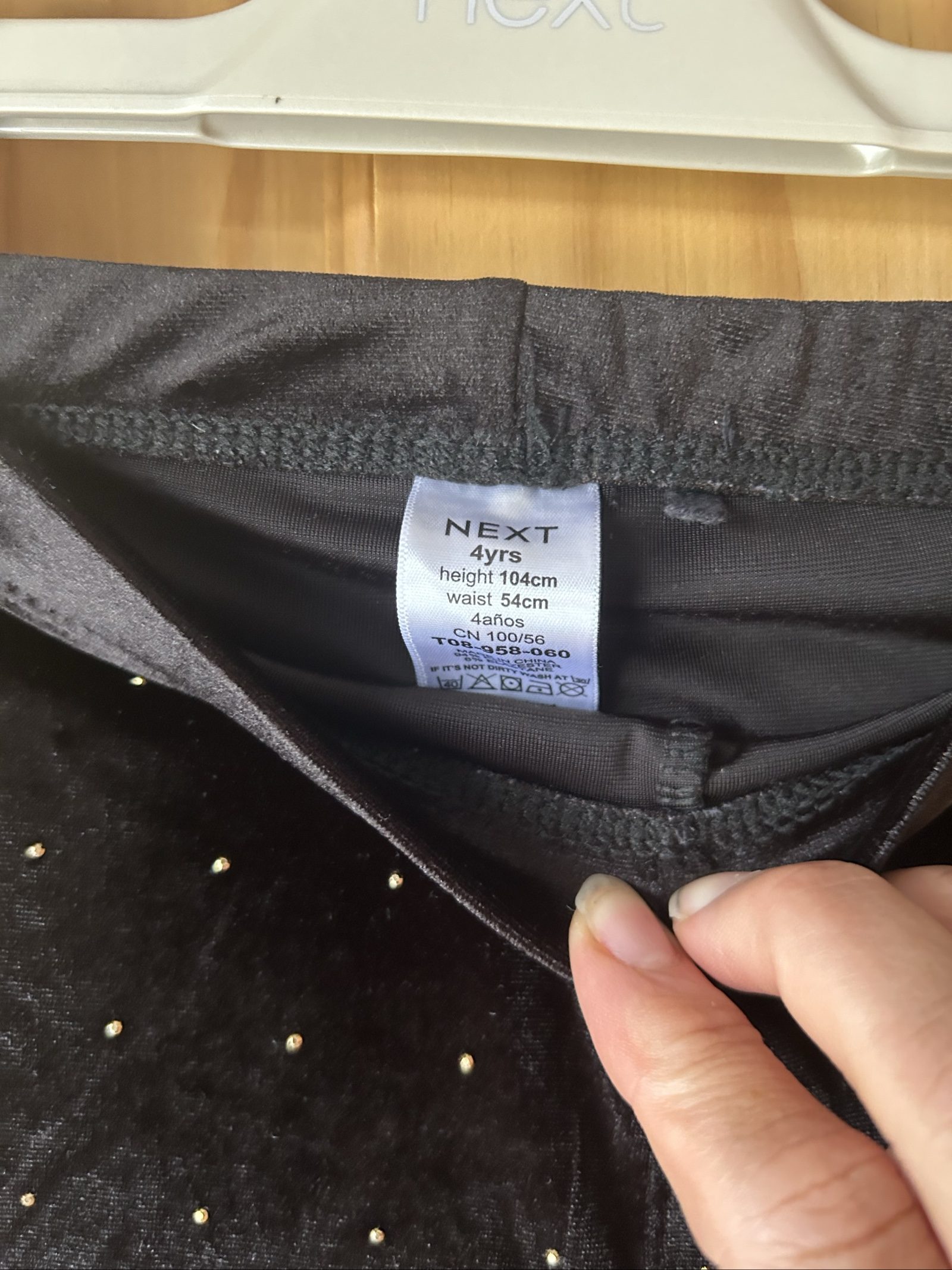 Next Kids Black Velvet Leggings 4 Years with Silver Studs image 3