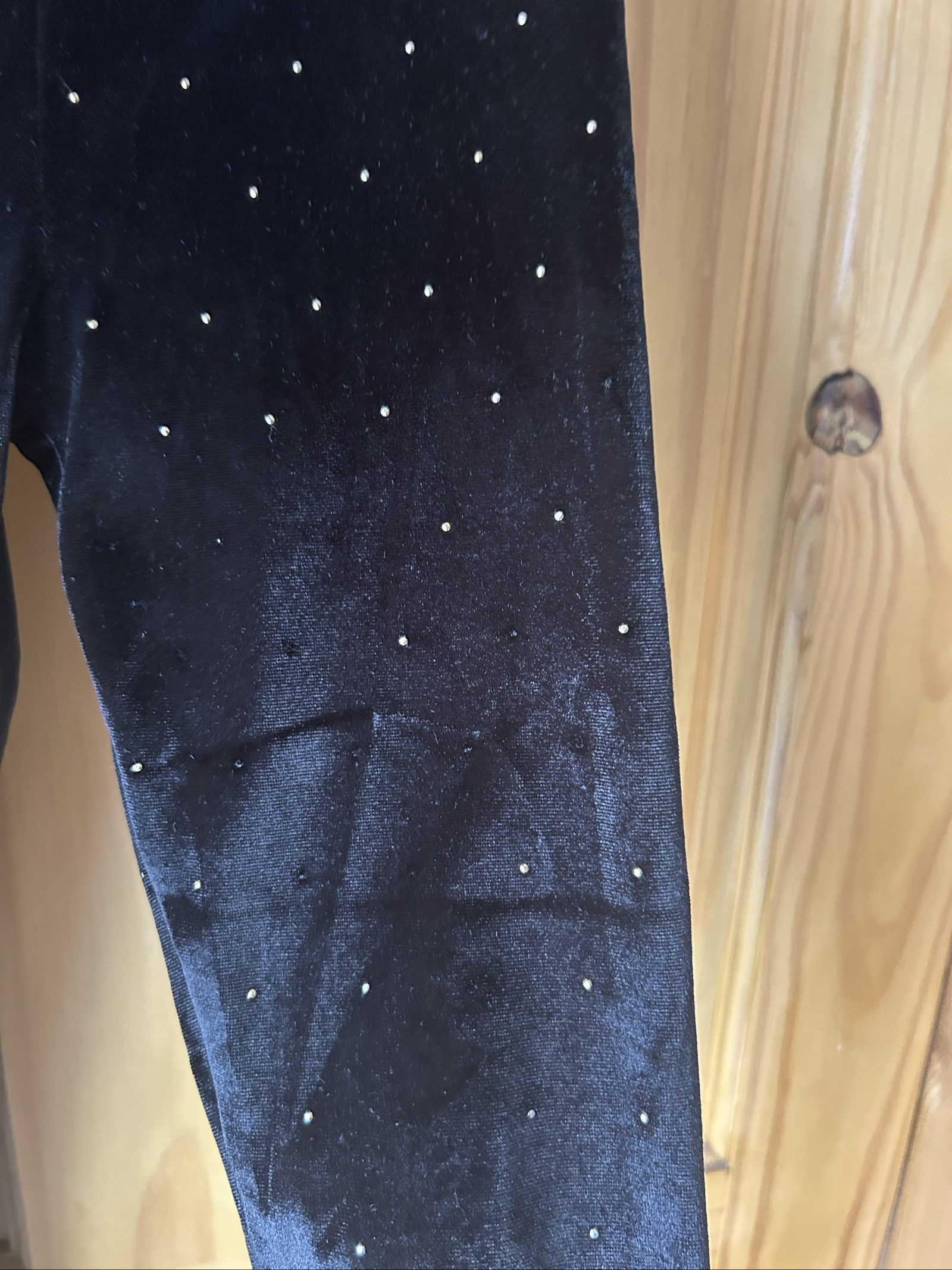 Next Kids Black Velvet Leggings 4 Years with Silver Studs image 4