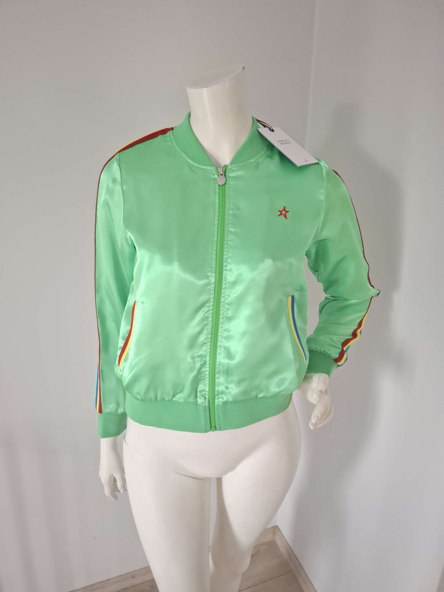 New Perfect Moment Green Satin Bomber Jacket Size XS
