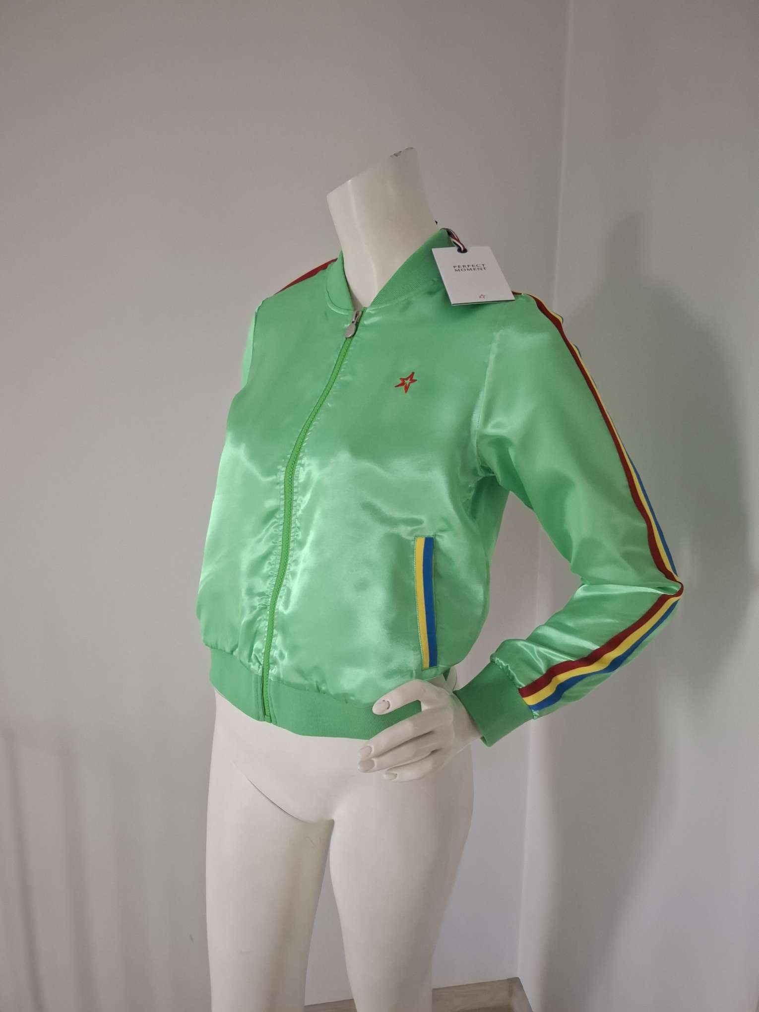 New Perfect Moment Green Satin Bomber Jacket Size XS image 2