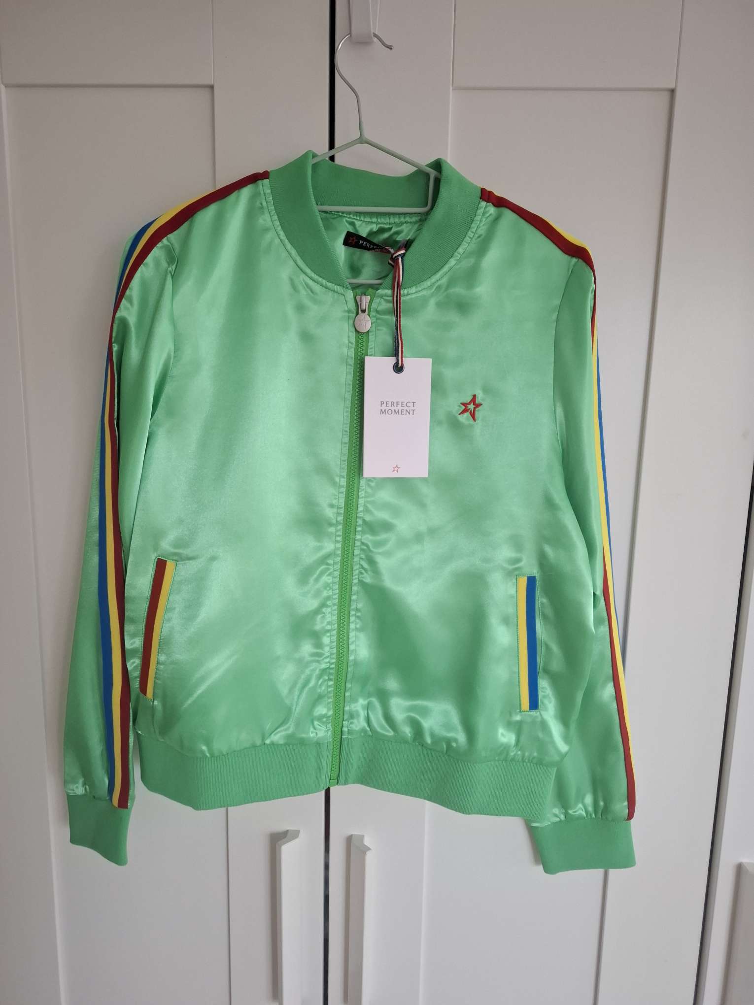 New Perfect Moment Green Satin Bomber Jacket Size XS image 6
