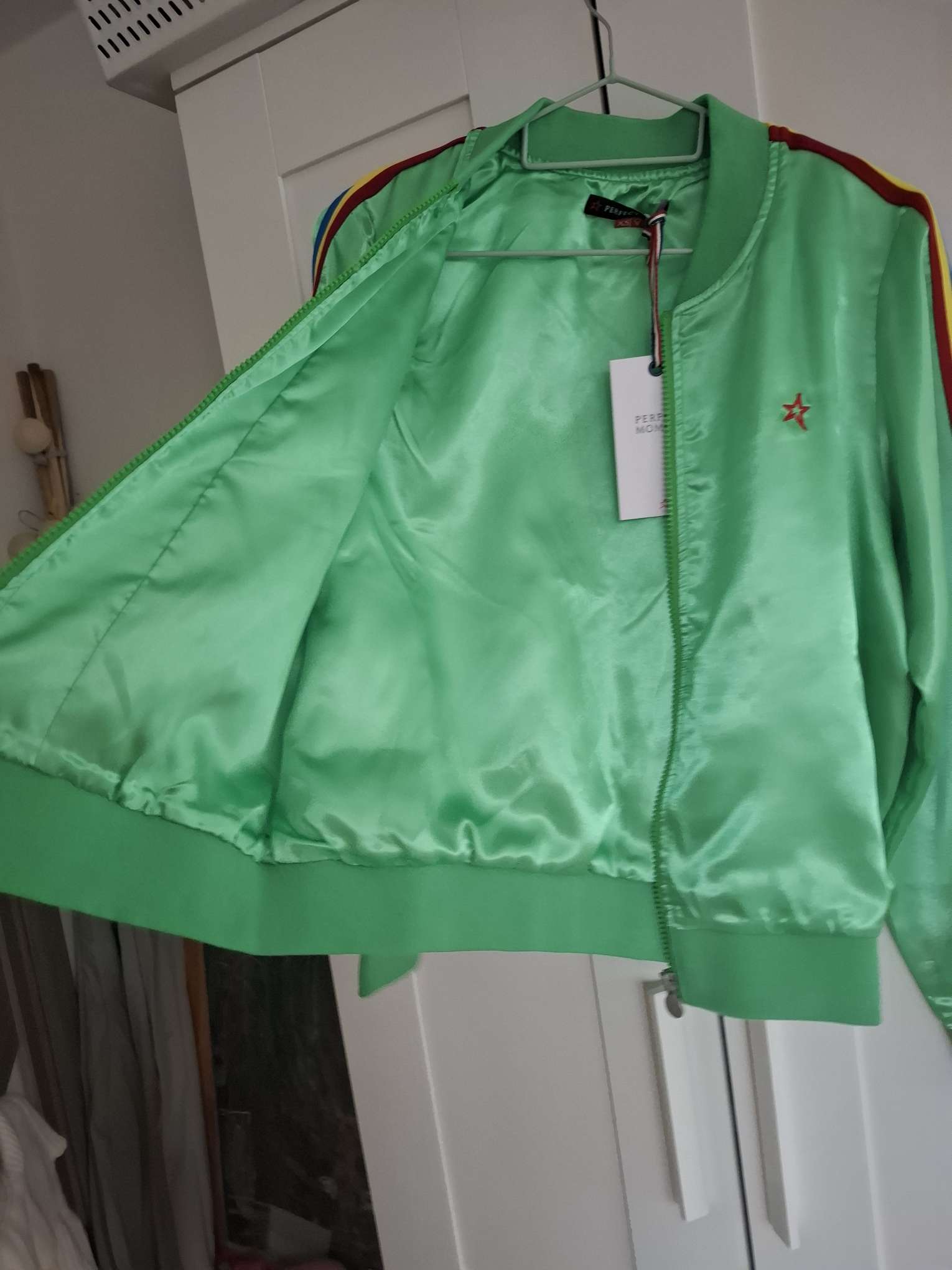 New Perfect Moment Green Satin Bomber Jacket Size XS image 7