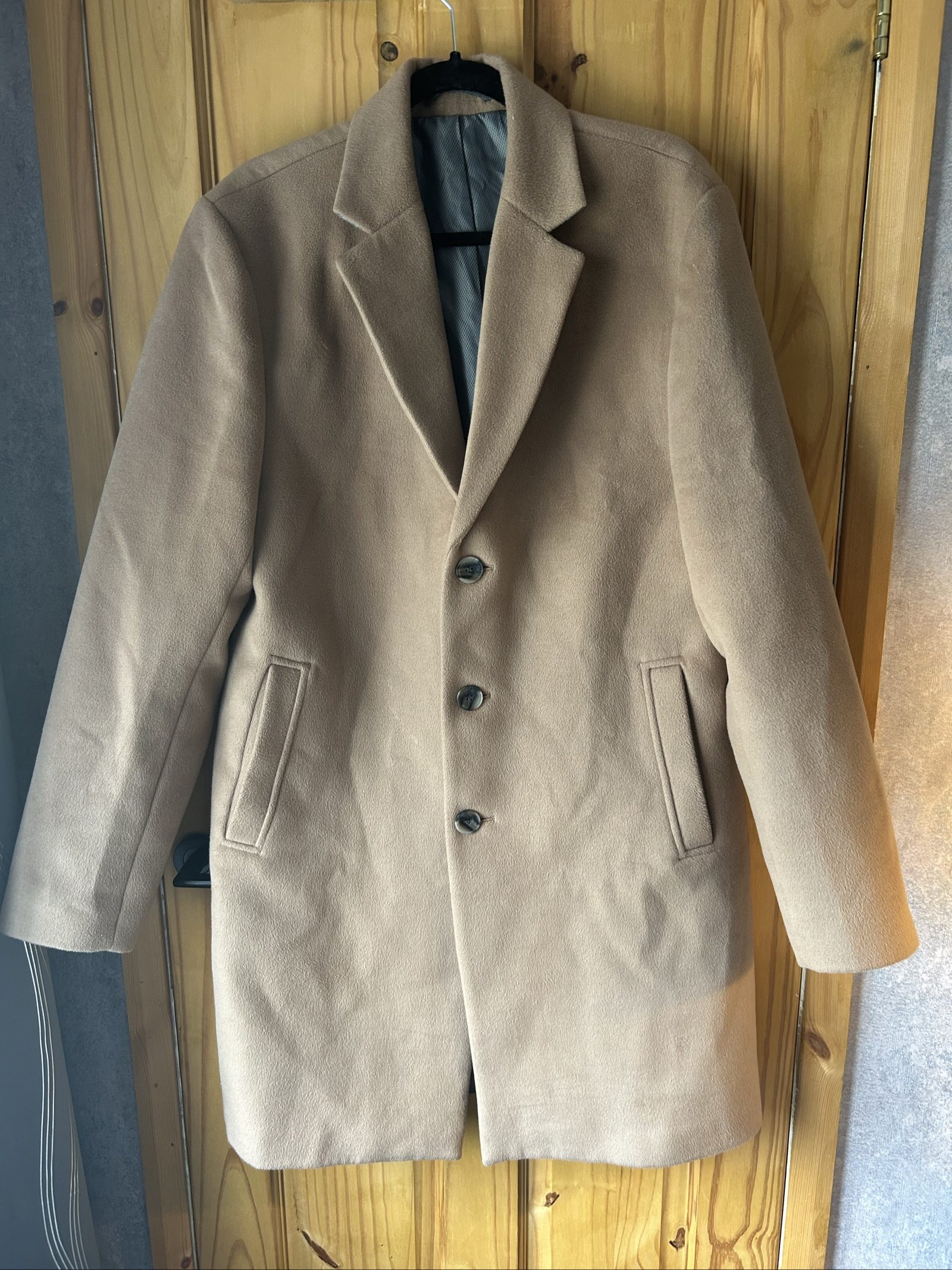 River Island Men's Camel Wool Blend Overcoat Large