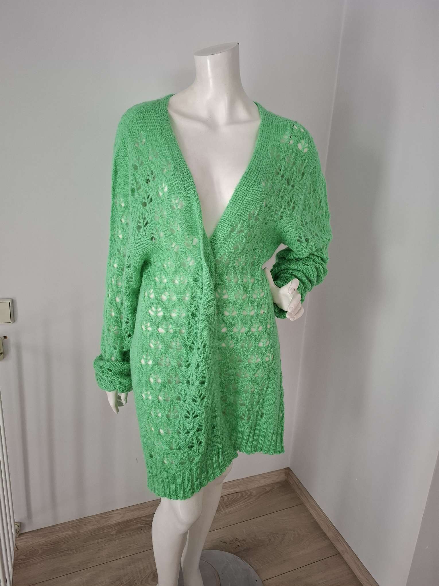 Pink Memories Green Openwork Knit Cardigan Size 3XL