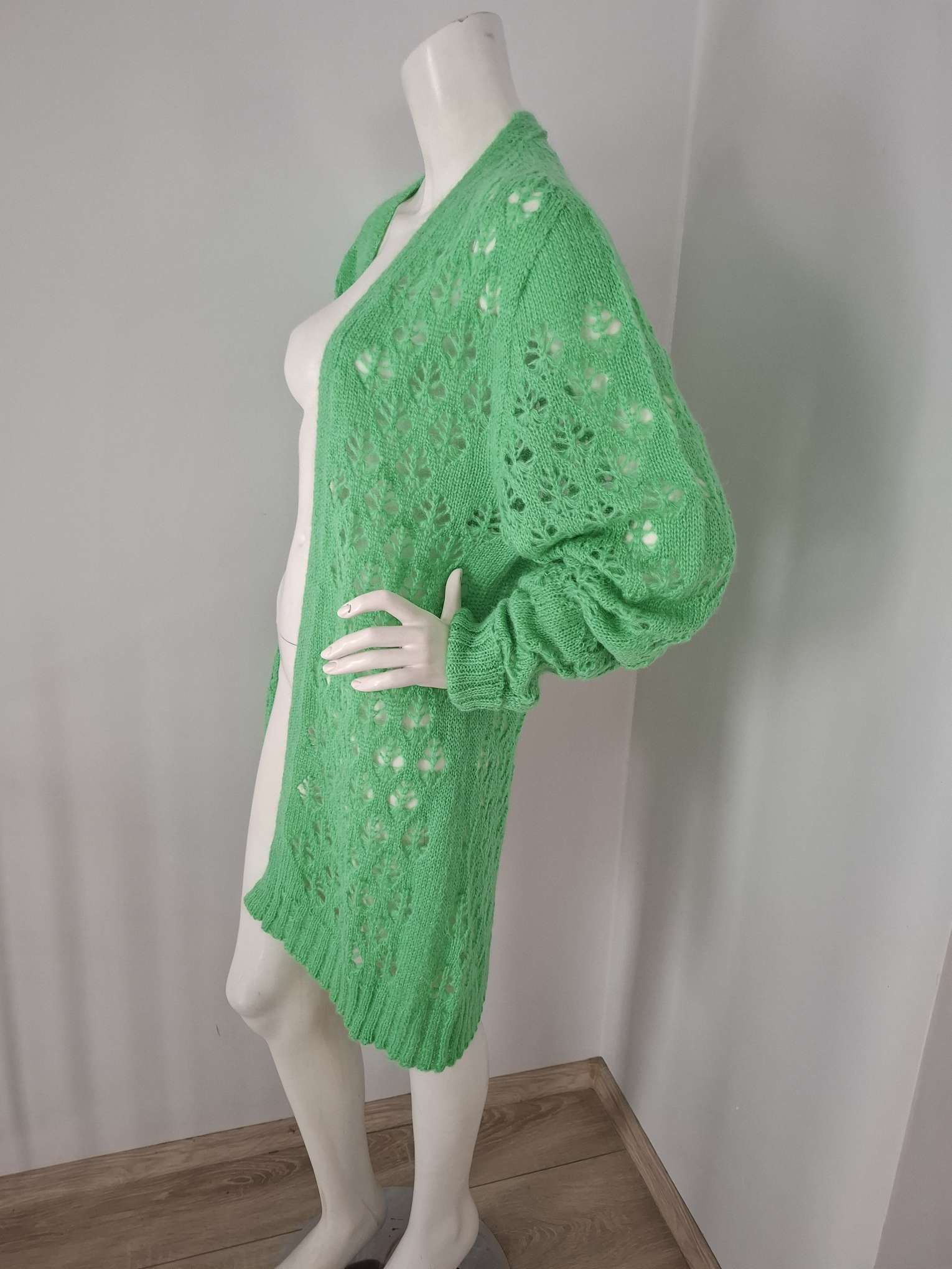 Pink Memories Green Openwork Knit Cardigan Size 3XL image 4