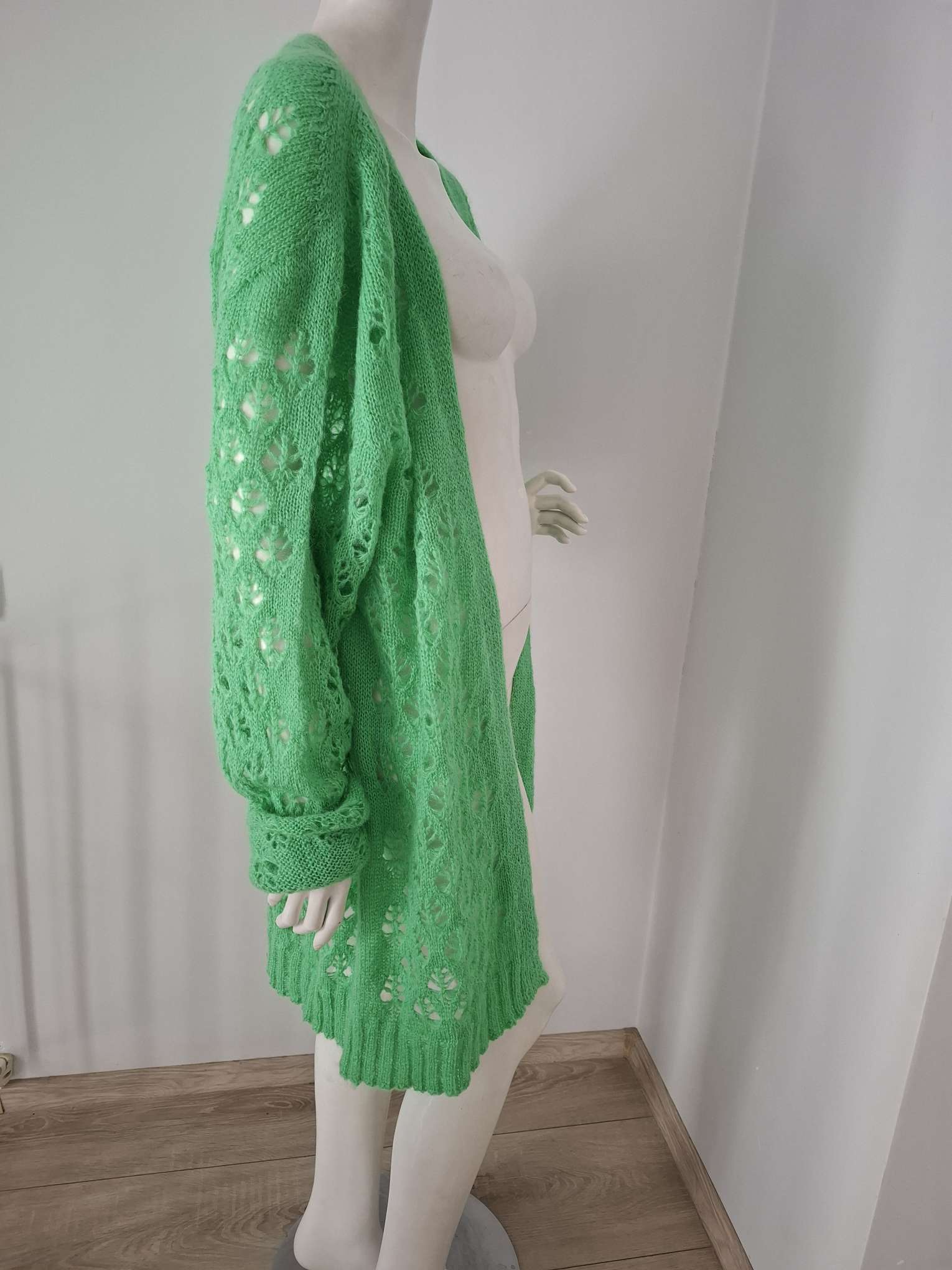 Pink Memories Green Openwork Knit Cardigan Size 3XL image 5