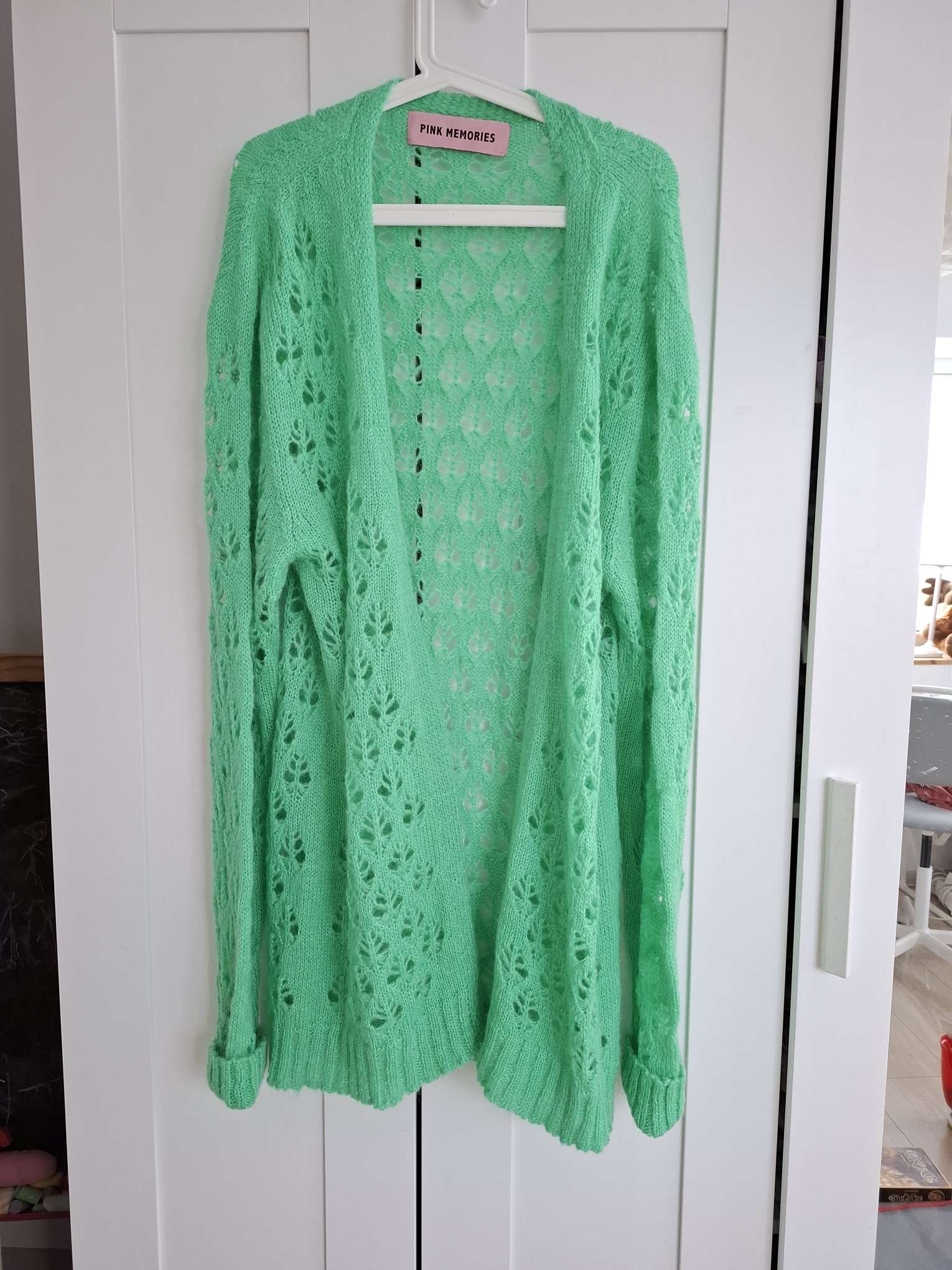 Pink Memories Green Openwork Knit Cardigan Size 3XL image 7