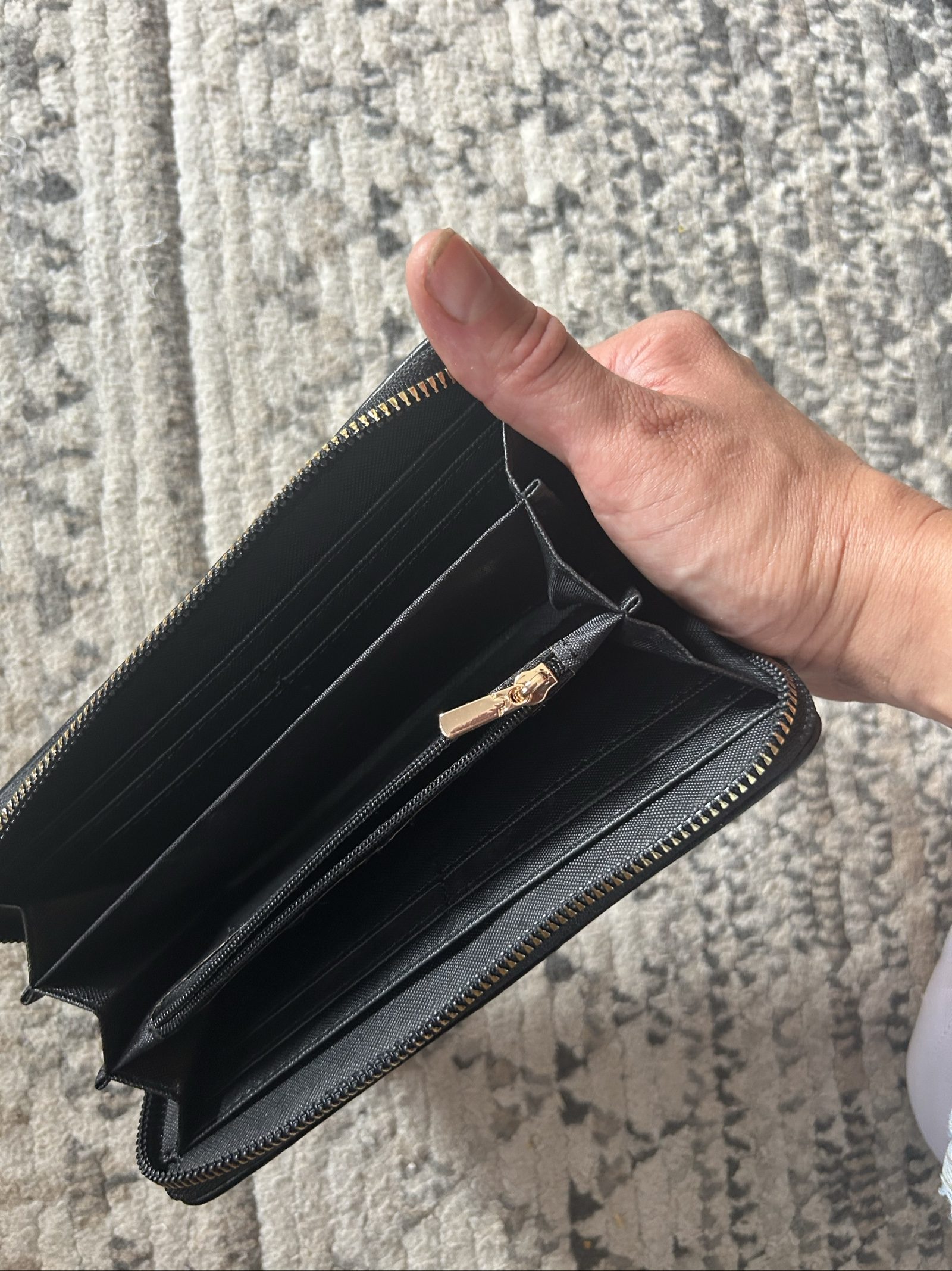 V Black Zip-Around Wallet Gold Hardware image 4