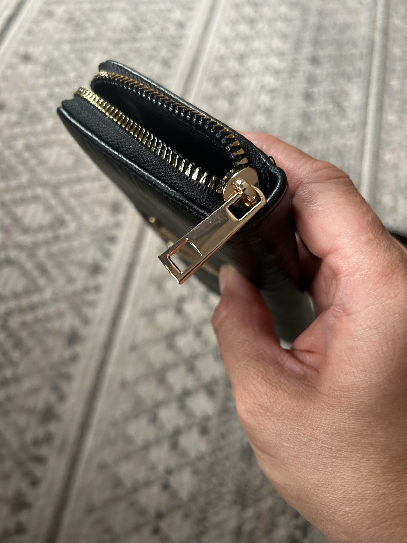 V Black Zip-Around Wallet Gold Hardware image 7
