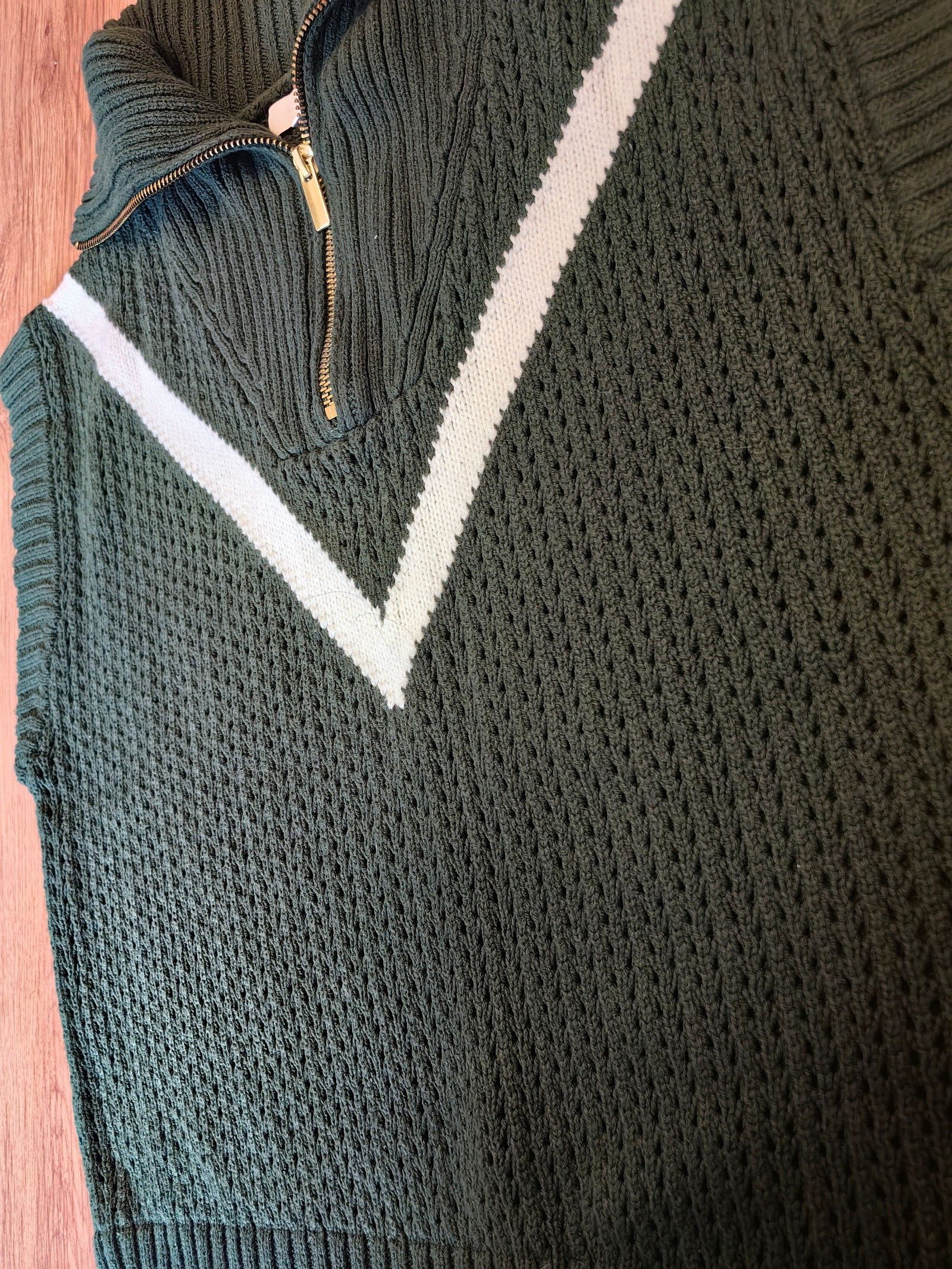 Next Women's Green & White Knitted Sleeveless Pullover Small Zip Neck image 2