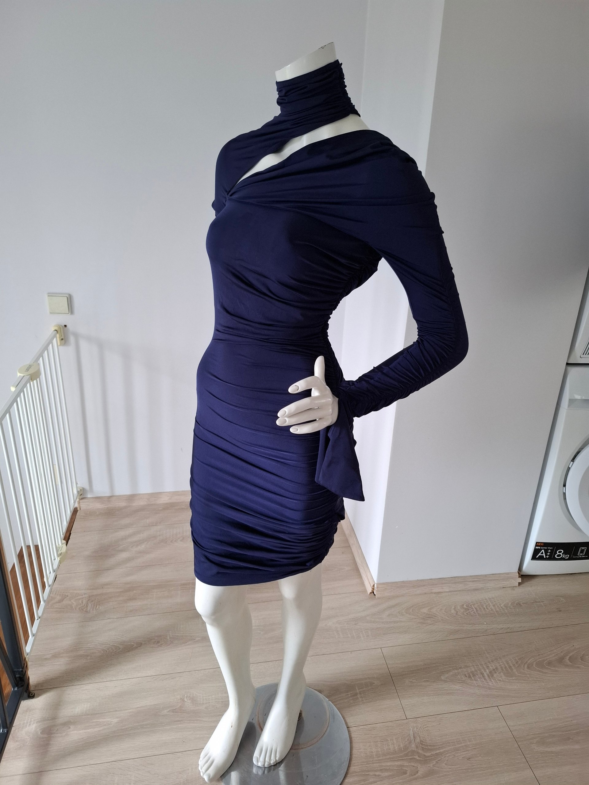 New Mugler Navy Blue Cutout Mini Dress Size S image 5