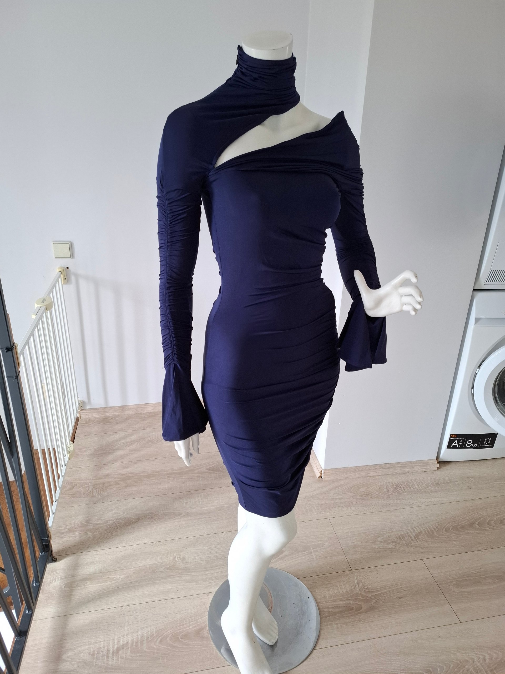 New Mugler Navy Blue Cutout Mini Dress Size S image 6