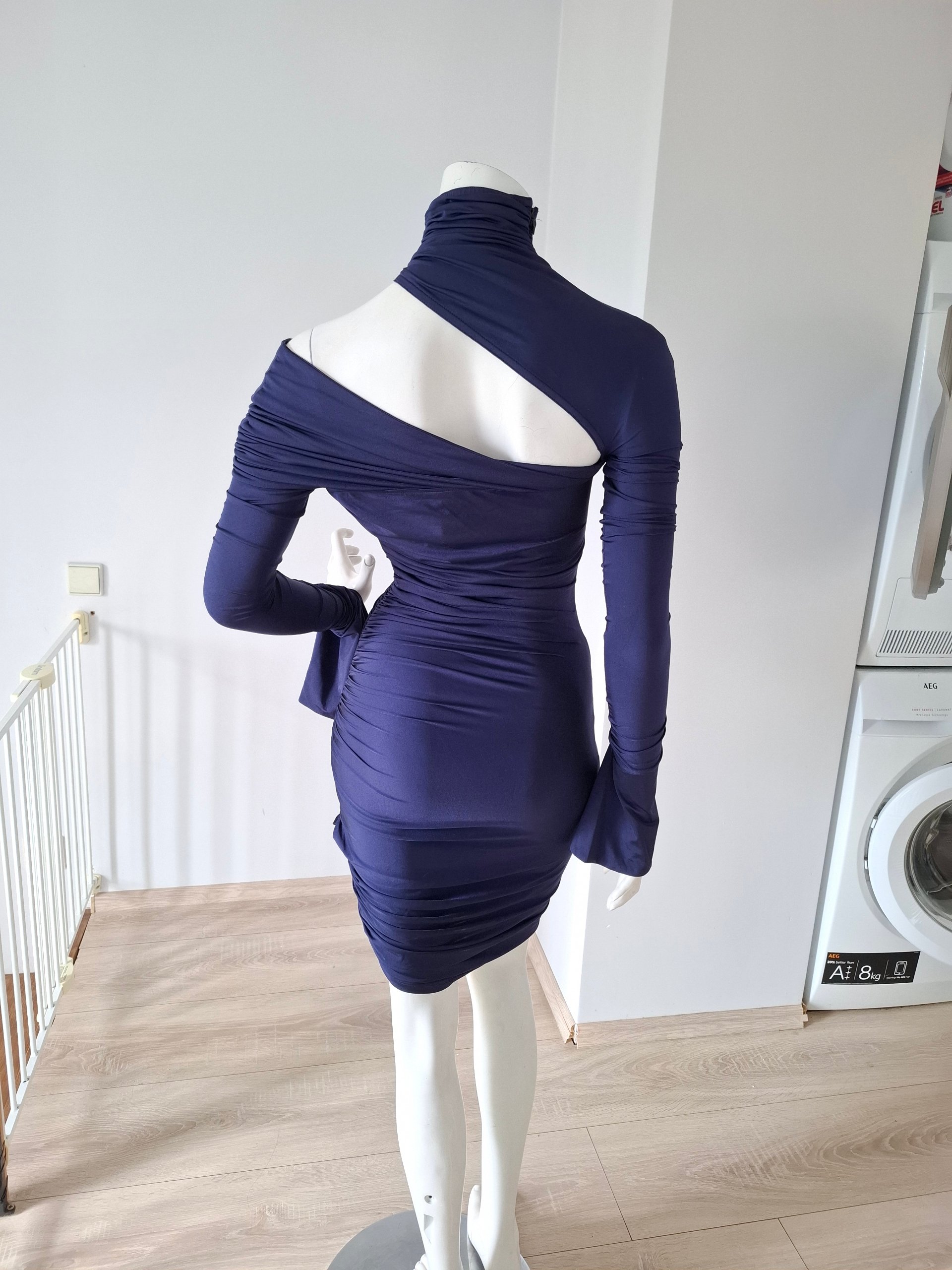 New Mugler Navy Blue Cutout Mini Dress Size S image 7