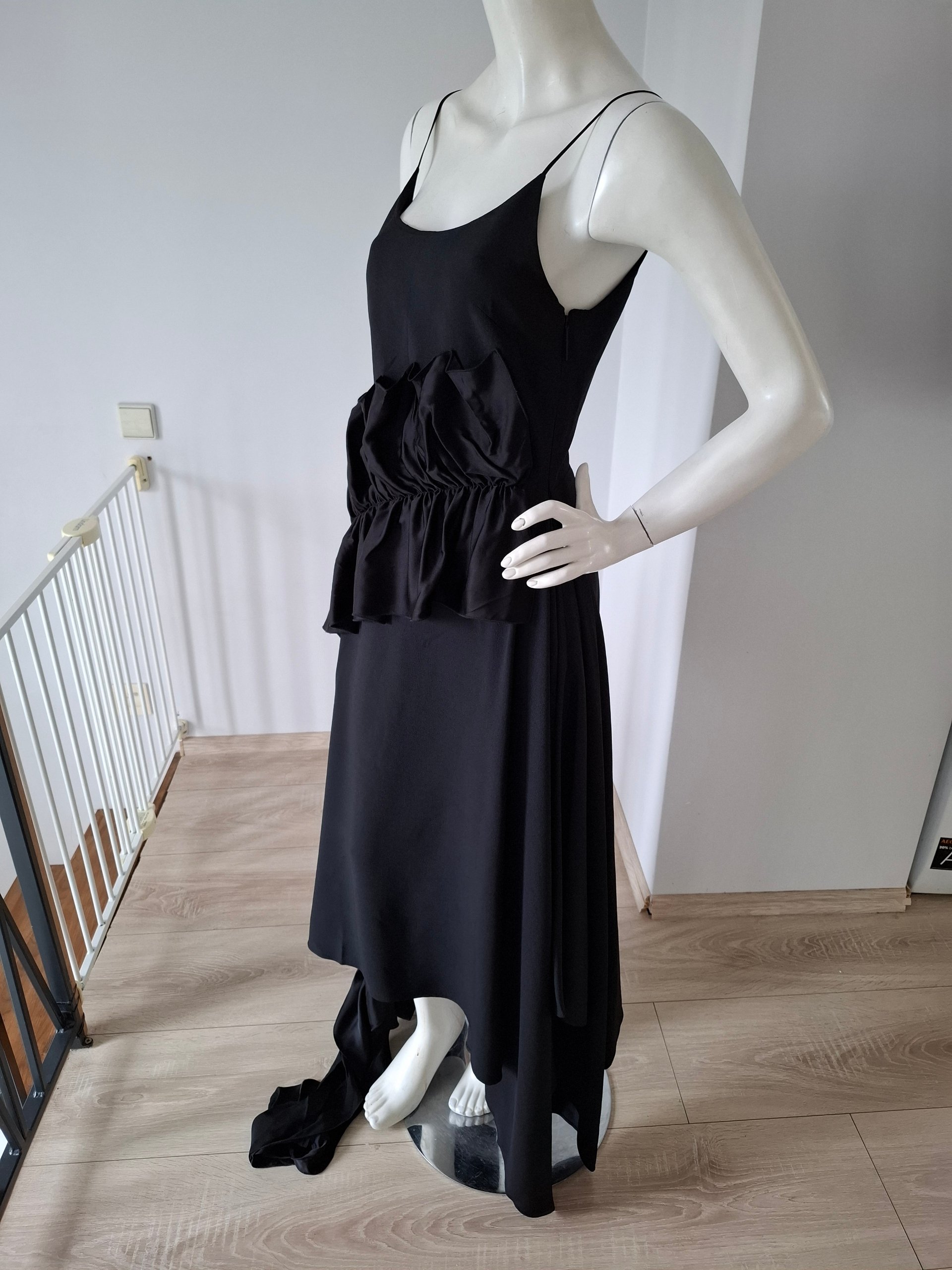 New Christopher Kane Black Ruffled Midi Dress Size M image 2