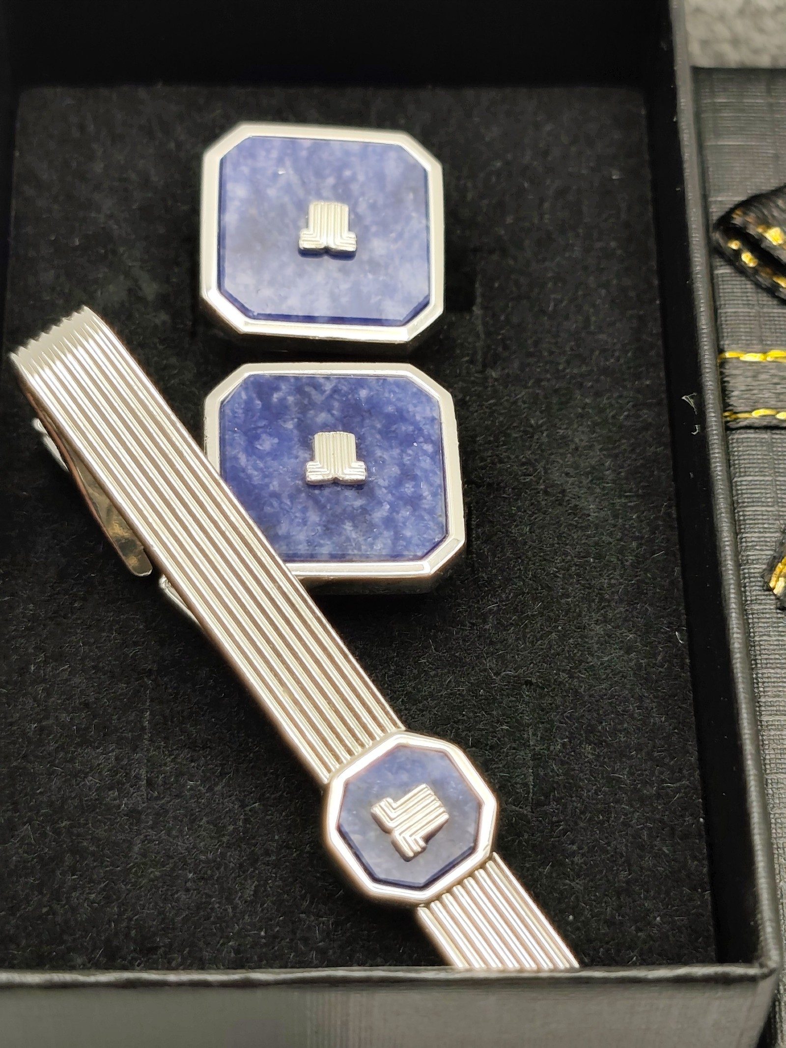 Lanvin Silver & Blue Tie Clip & Cufflinks Set image 2