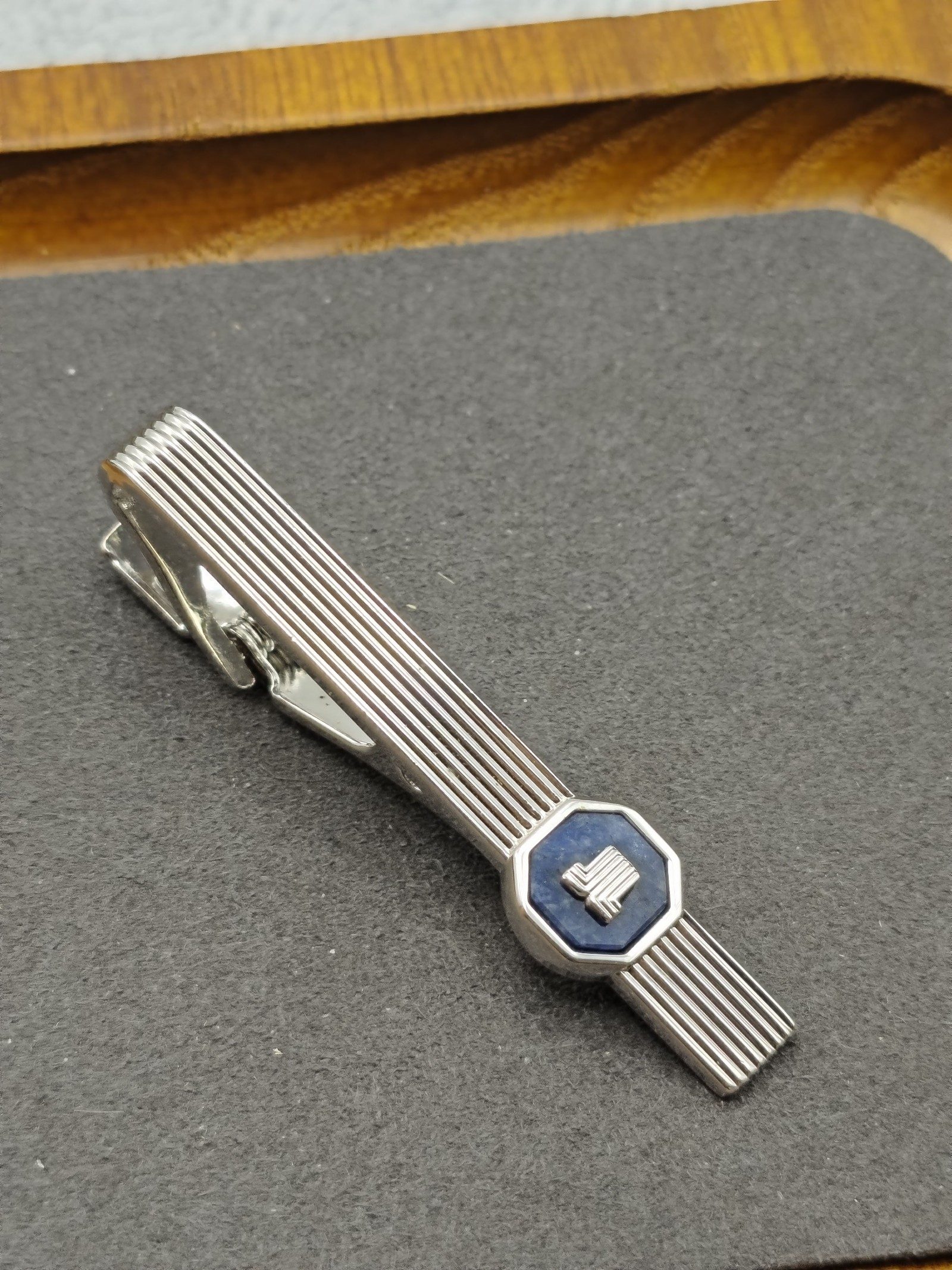 Lanvin Silver & Blue Tie Clip & Cufflinks Set image 3