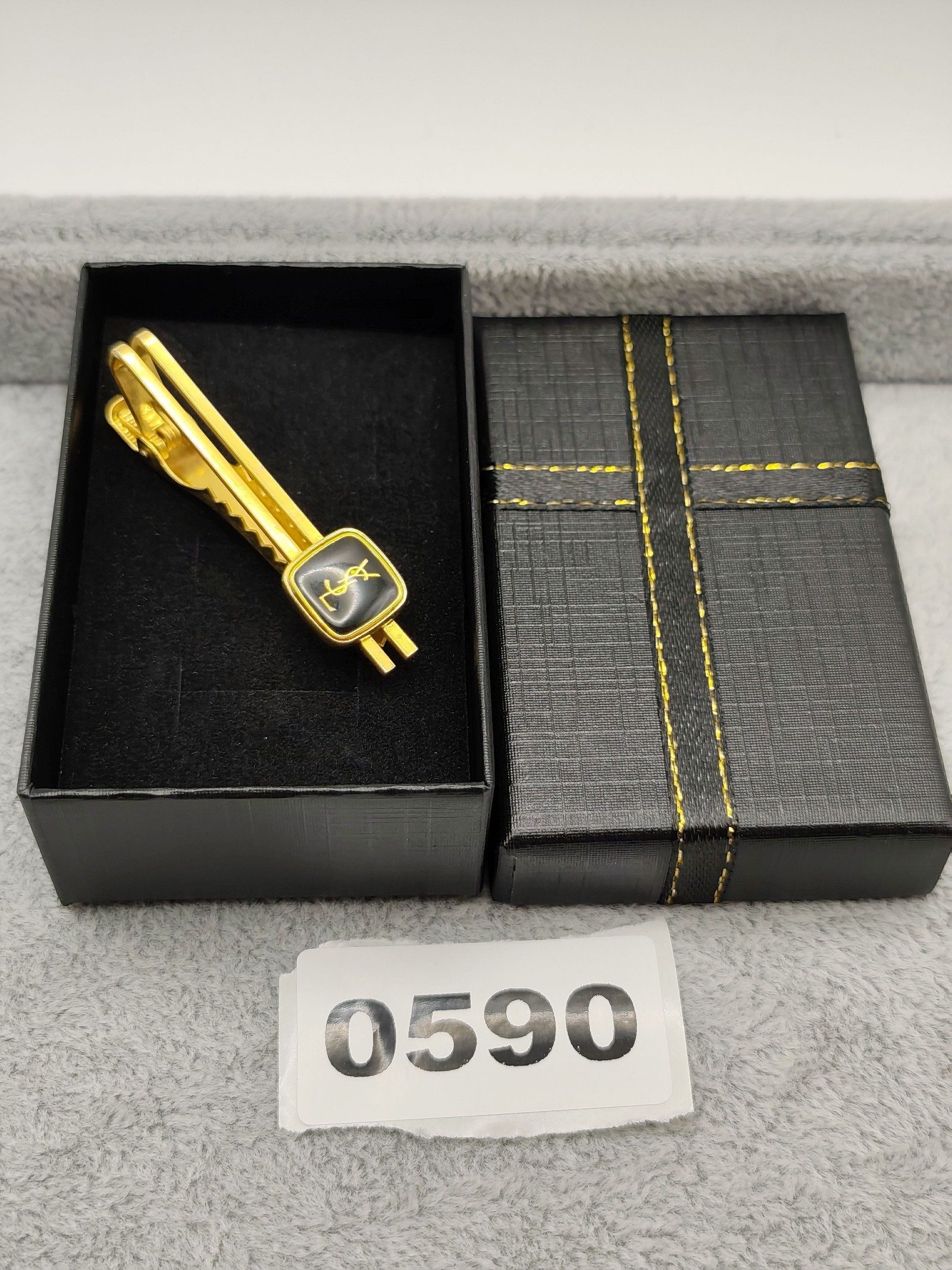 YSL Gold Tone & Black Tie Clip