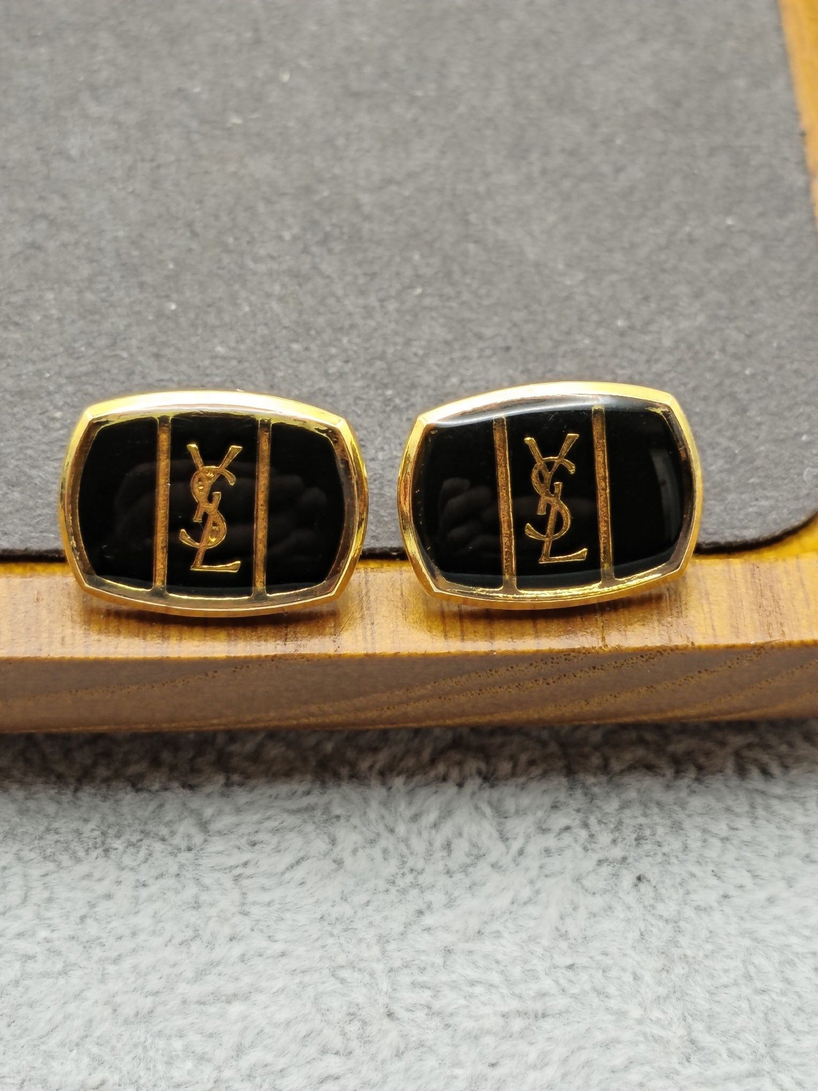 YSL Black & Gold Logo Cufflinks Unisex image 3