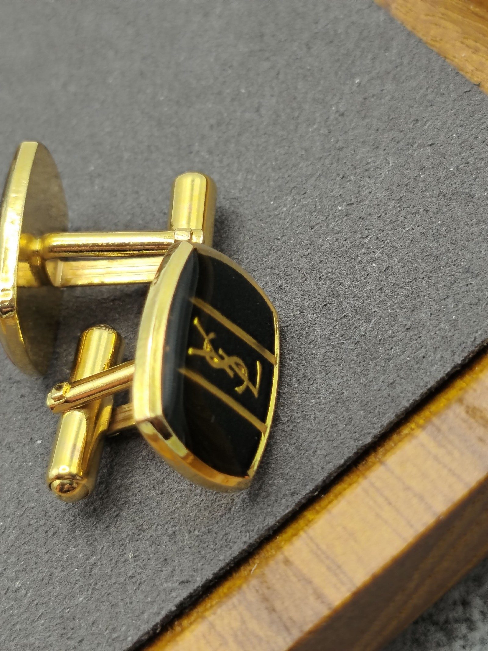 YSL Black & Gold Logo Cufflinks Unisex image 8
