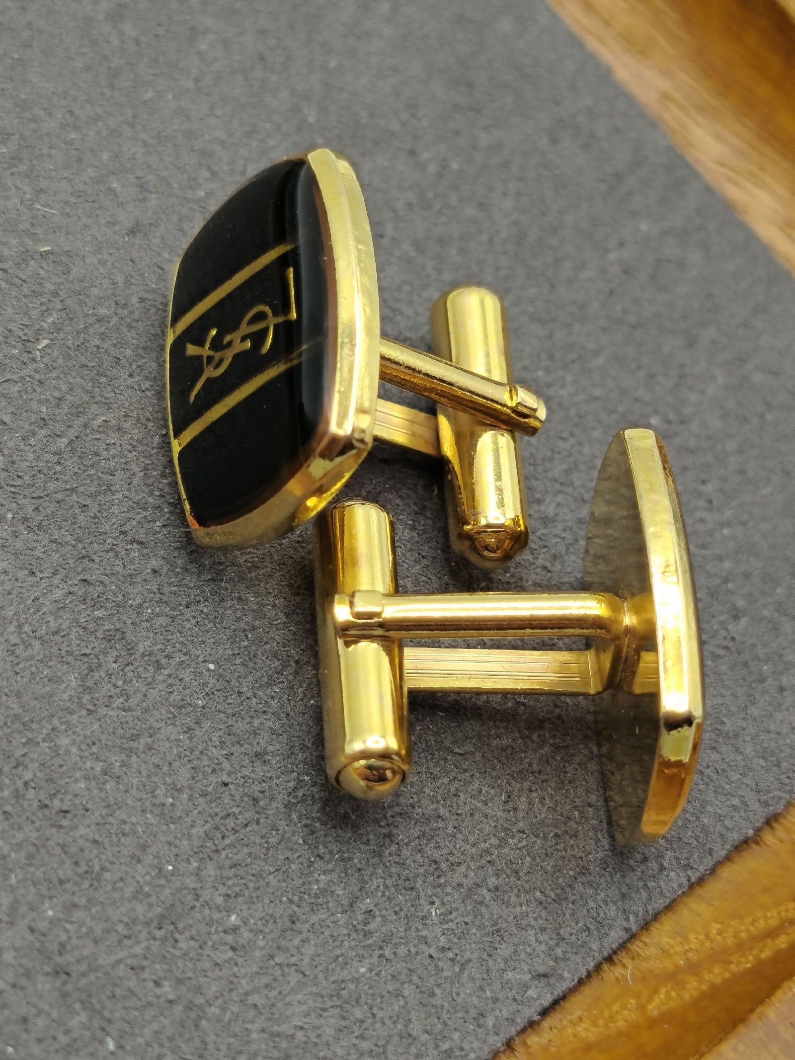 YSL Black & Gold Logo Cufflinks Unisex image 9