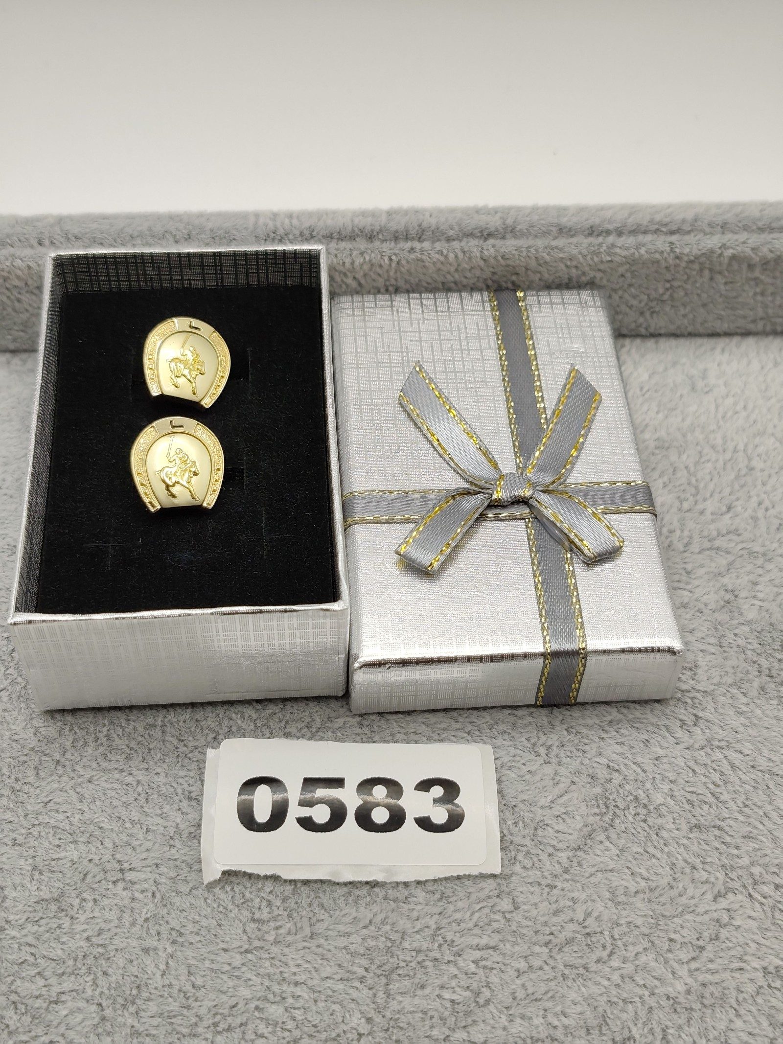 Lancel Gold Polo Player Horseshoe Cufflinks