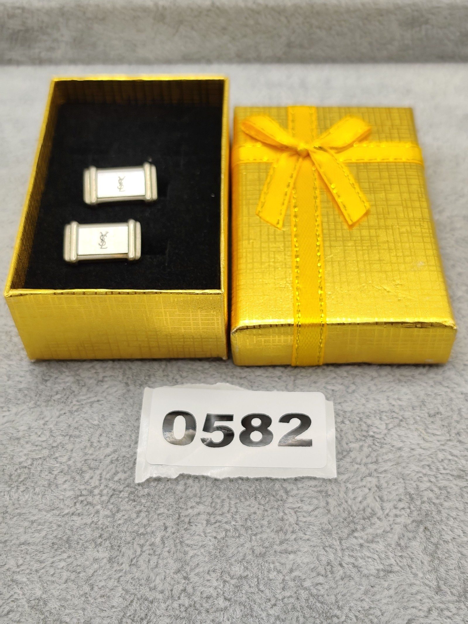 Yves Saint Laurent Silver tone Logo Cufflinks
