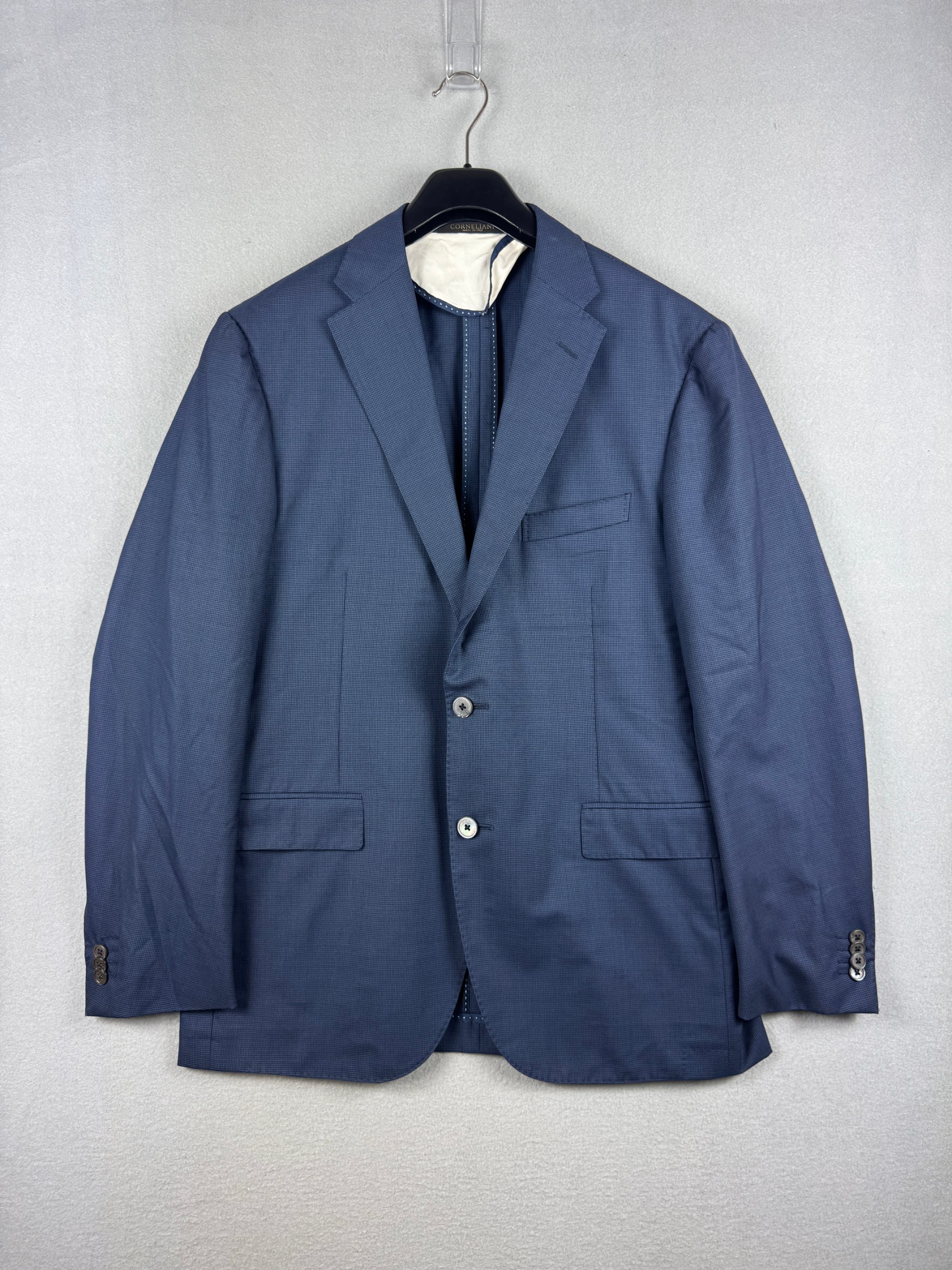 Corneliani Navy Micro Check Super 110`s Wool Blazer Size 52 / L