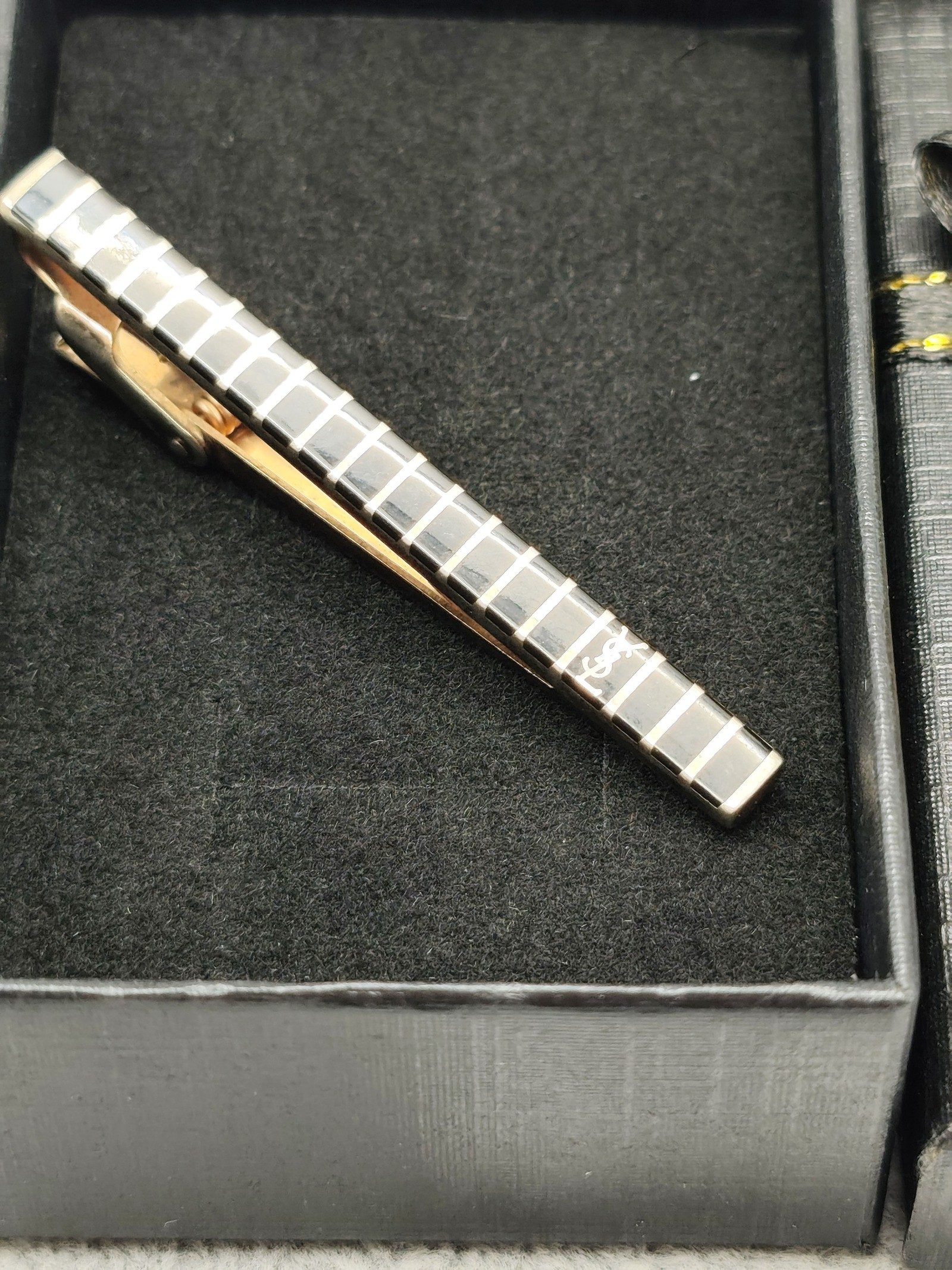 Yves Saint Laurent Black & Silver Logo Tie Clip image 2