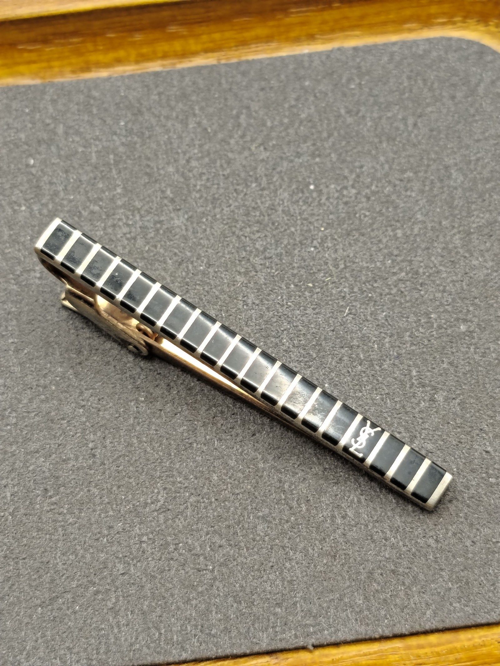 Yves Saint Laurent Black & Silver Logo Tie Clip image 3