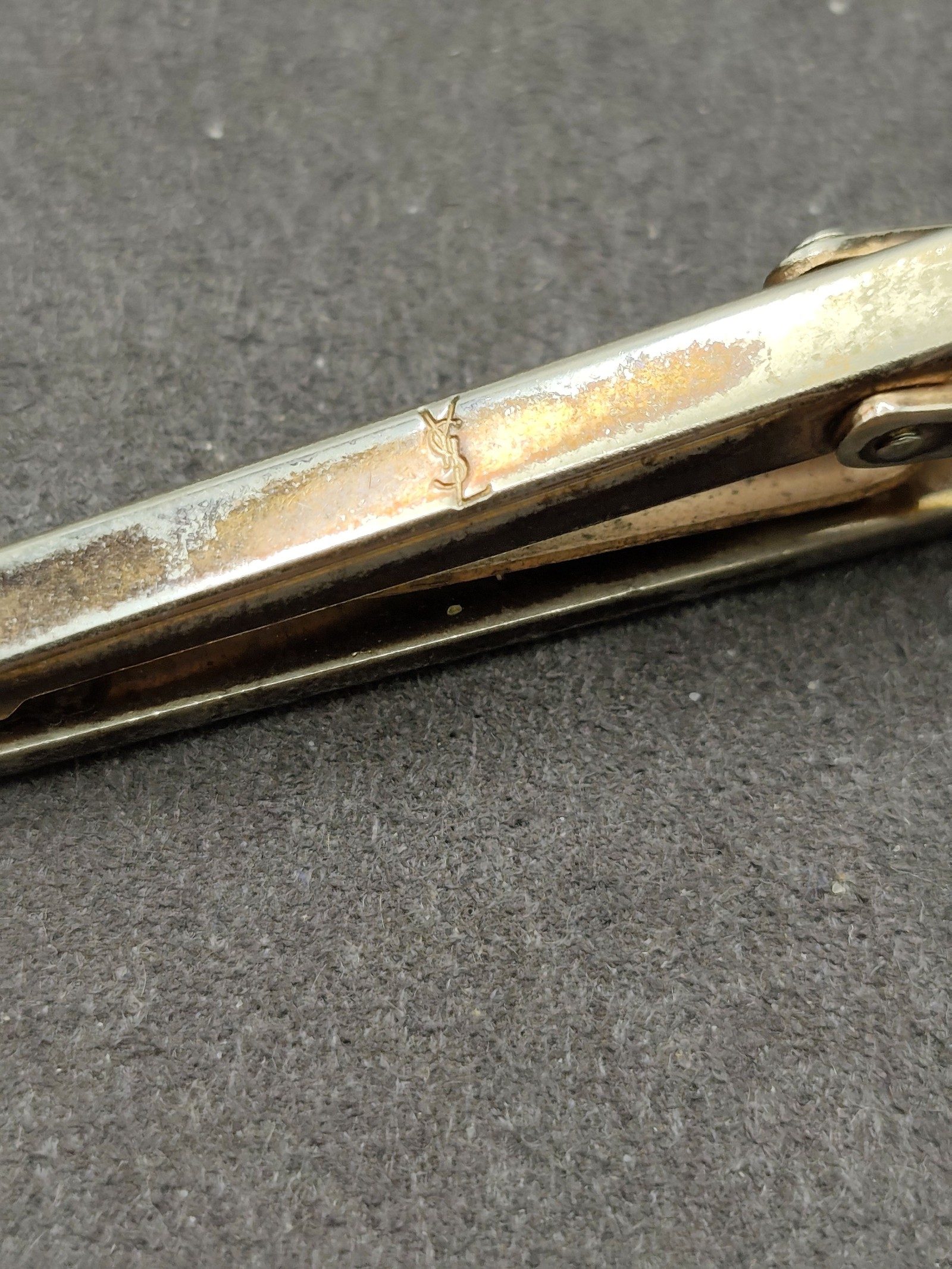 Yves Saint Laurent Black & Silver Logo Tie Clip image 7