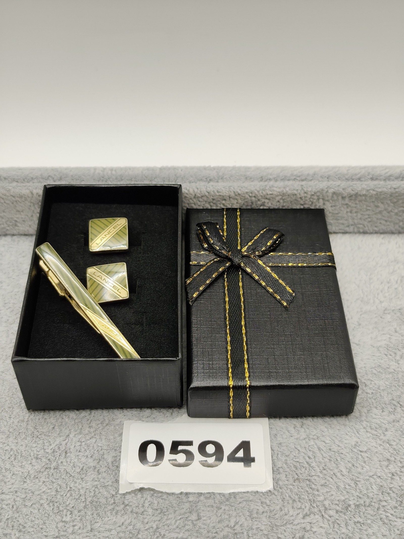 Lancel Green Enamel Tie Clip & Cufflinks Set