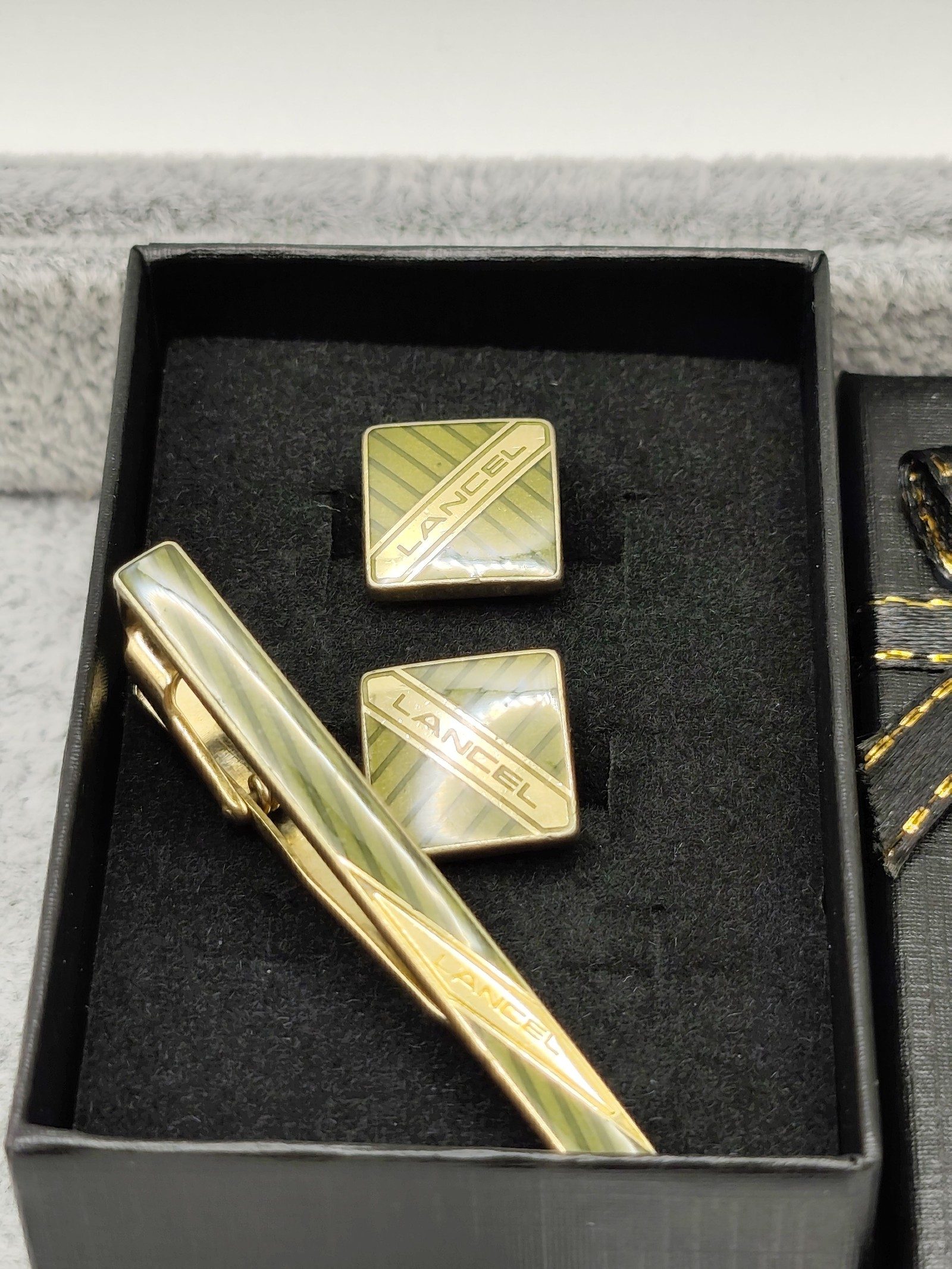 Lancel Green Enamel Tie Clip & Cufflinks Set image 2