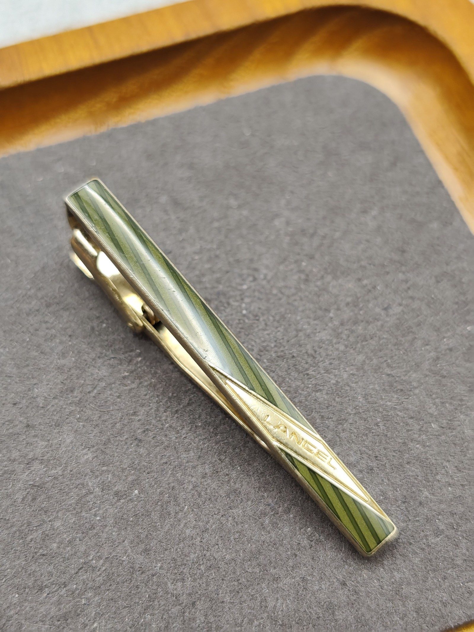 Lancel Green Enamel Tie Clip & Cufflinks Set image 3