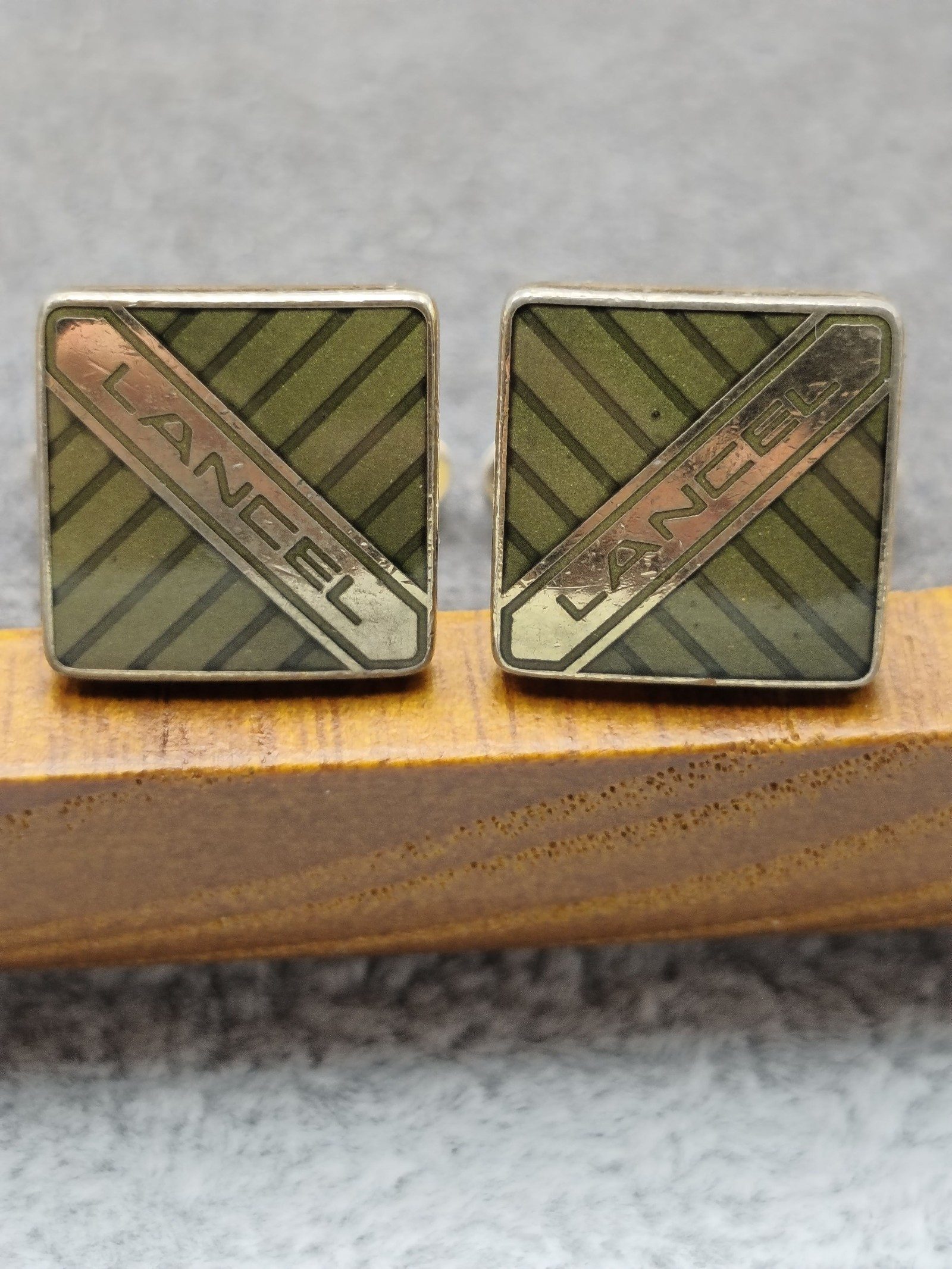 Lancel Green Enamel Tie Clip & Cufflinks Set image 7