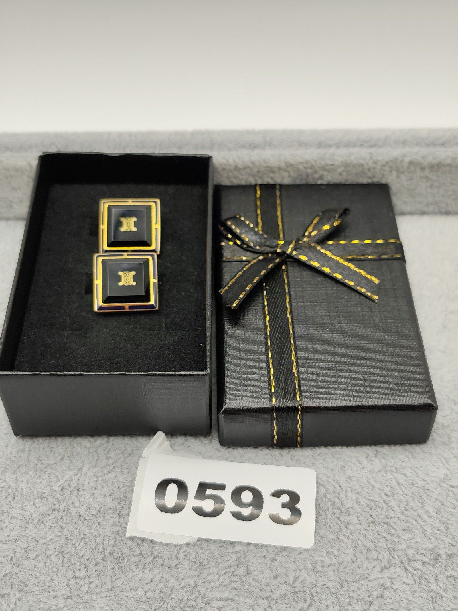 Celine Black & Gold Square Logo Cufflinks Unisex