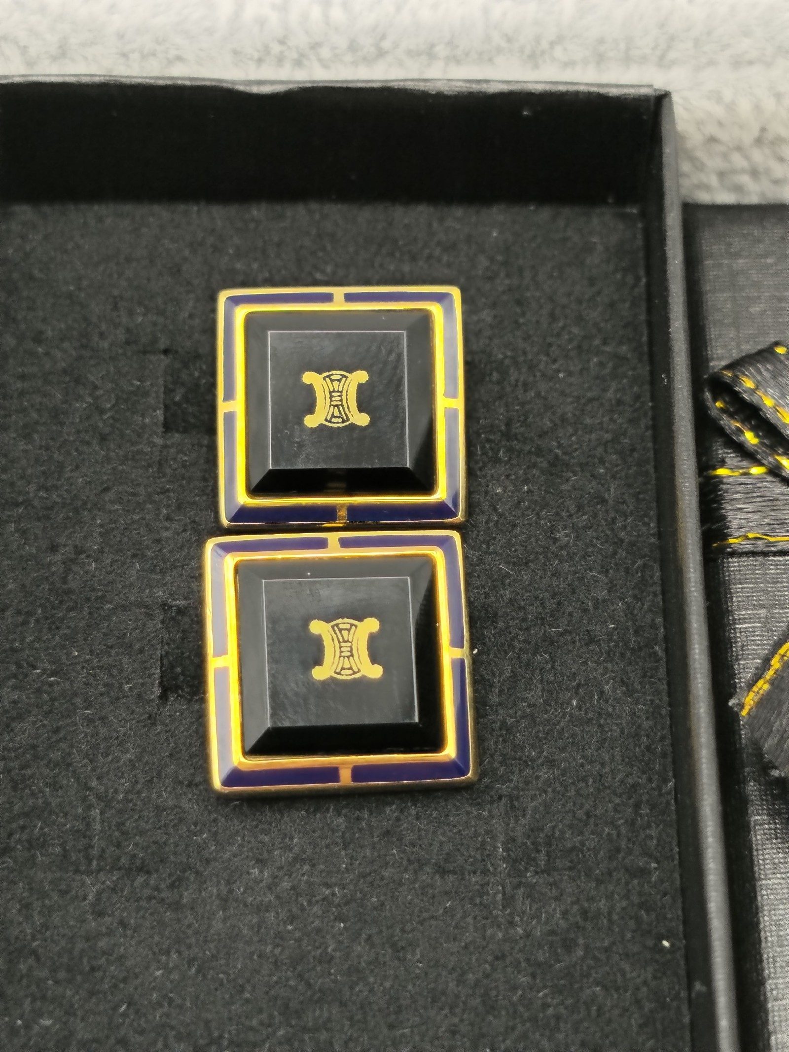 Celine Black & Gold Square Logo Cufflinks Unisex image 2