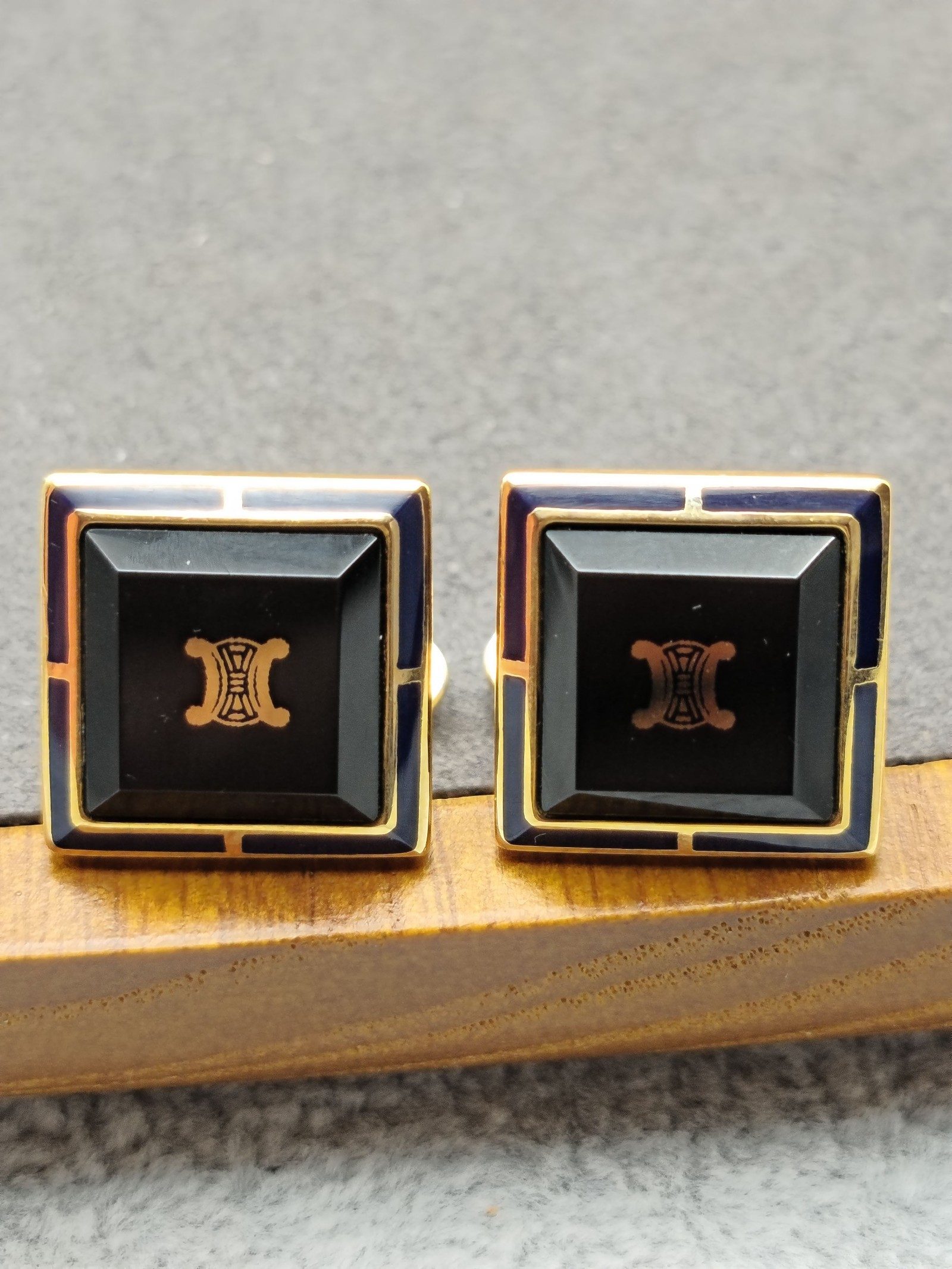 Celine Black & Gold Square Logo Cufflinks Unisex image 3