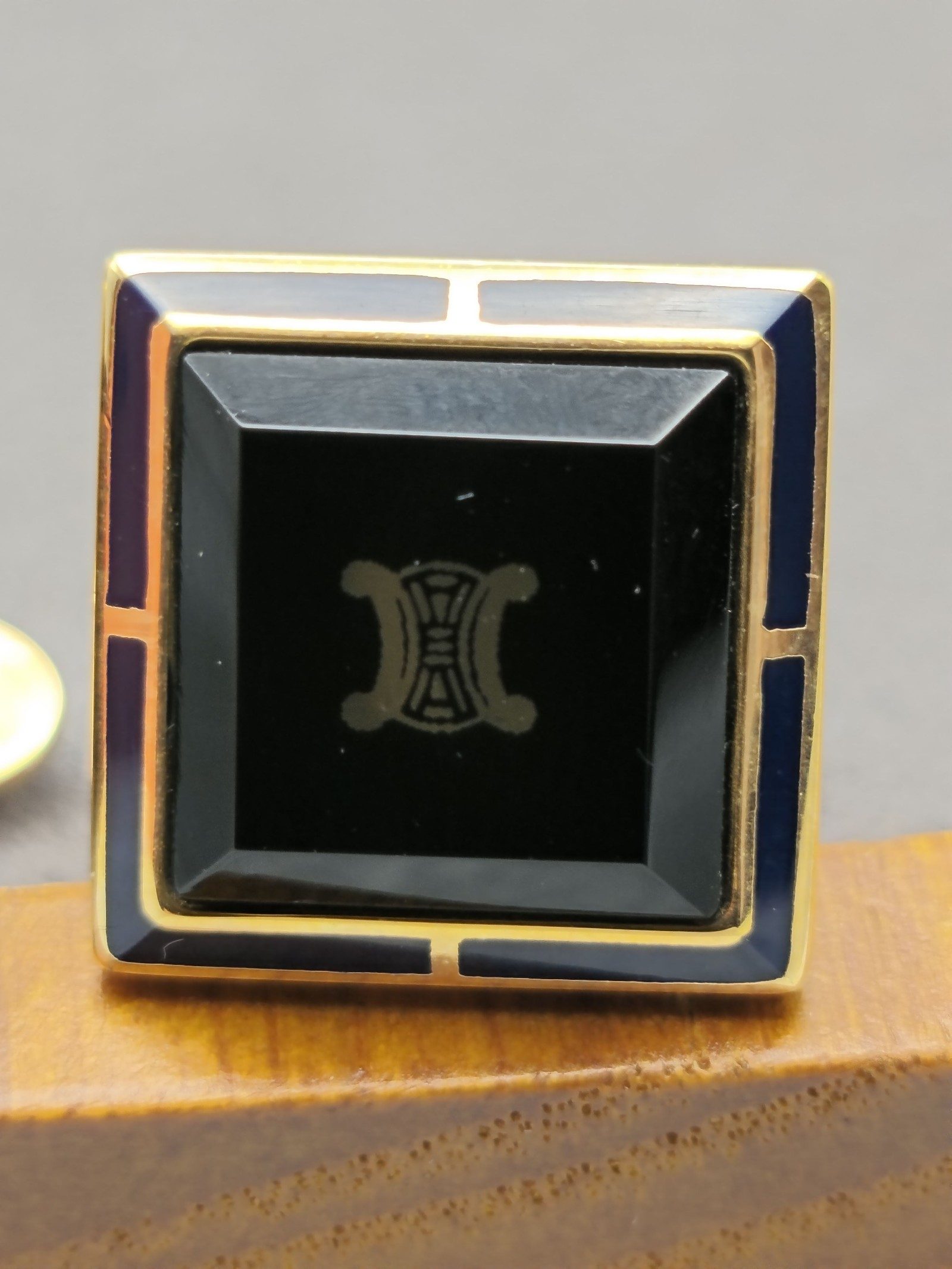 Celine Black & Gold Square Logo Cufflinks Unisex image 4