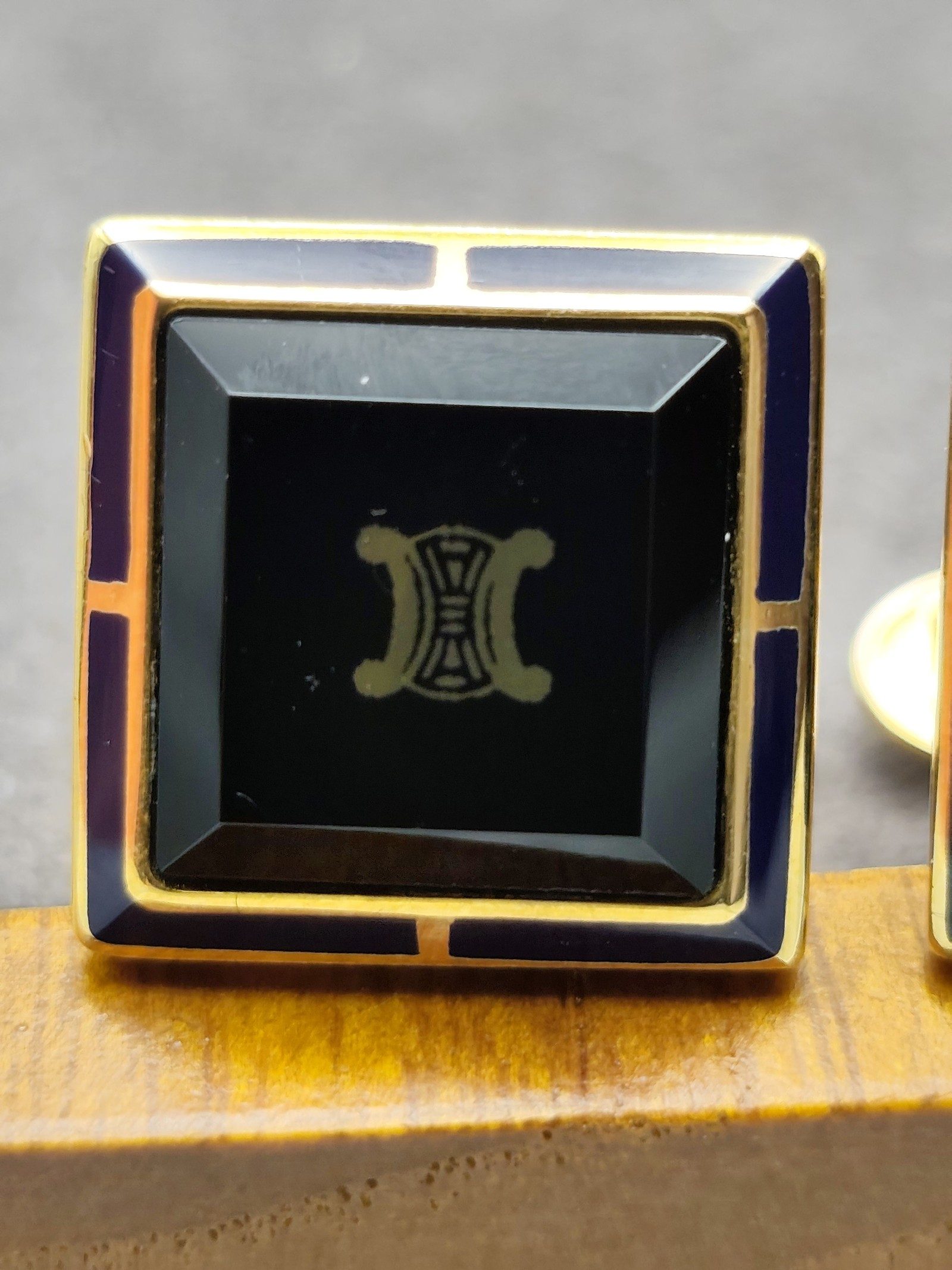 Celine Black & Gold Square Logo Cufflinks Unisex image 5
