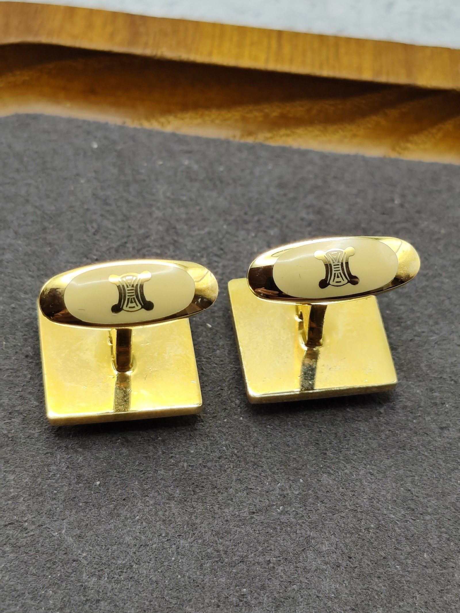 Celine Black & Gold Square Logo Cufflinks Unisex image 7