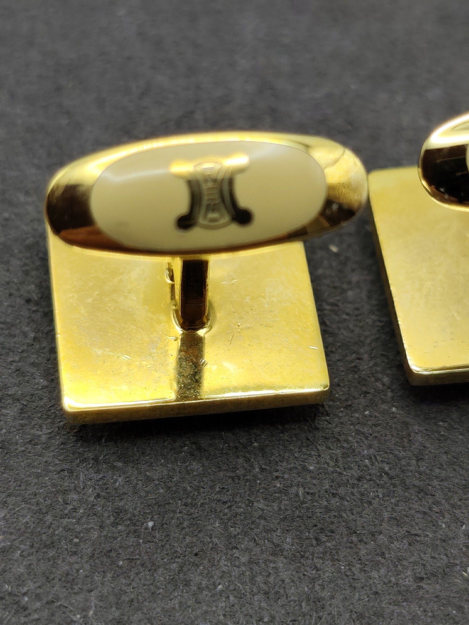 Celine Black & Gold Square Logo Cufflinks Unisex image 8