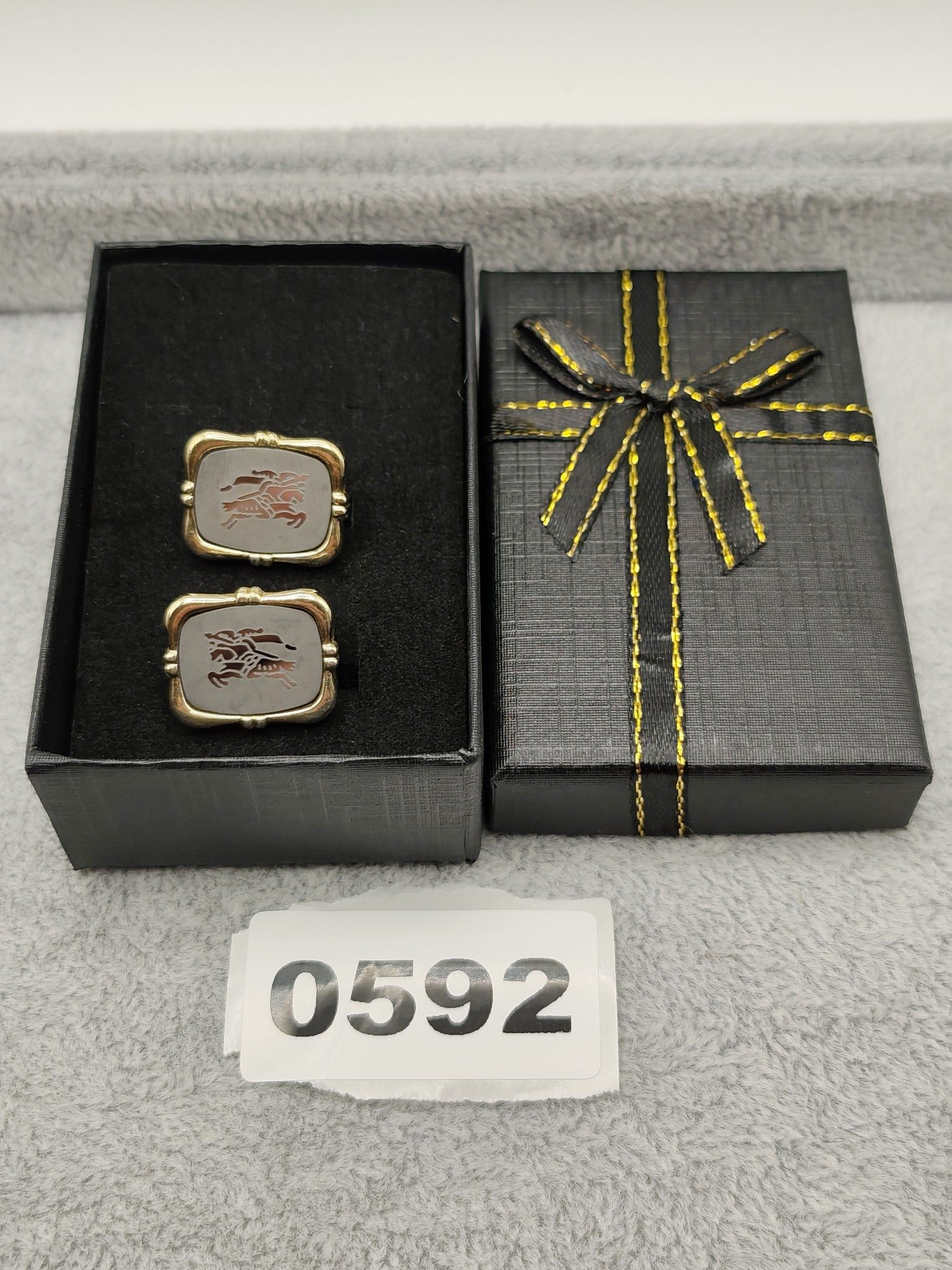Burberry Vintage Engraved Equestrian Gold Tone Cufflinks