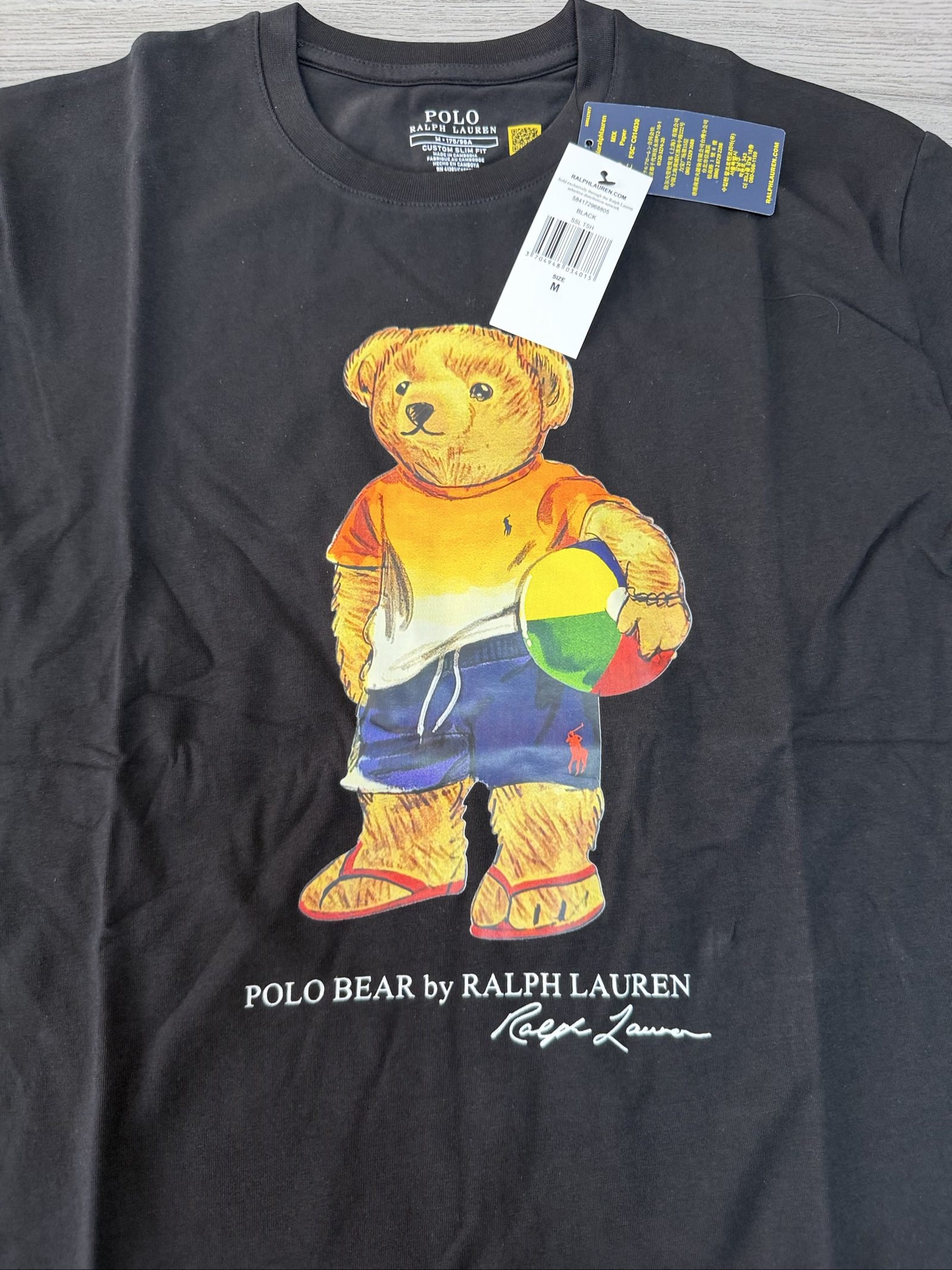 Polo Ralph Lauren Black Bear Print Cotton T-Shirt Medium ( image 2